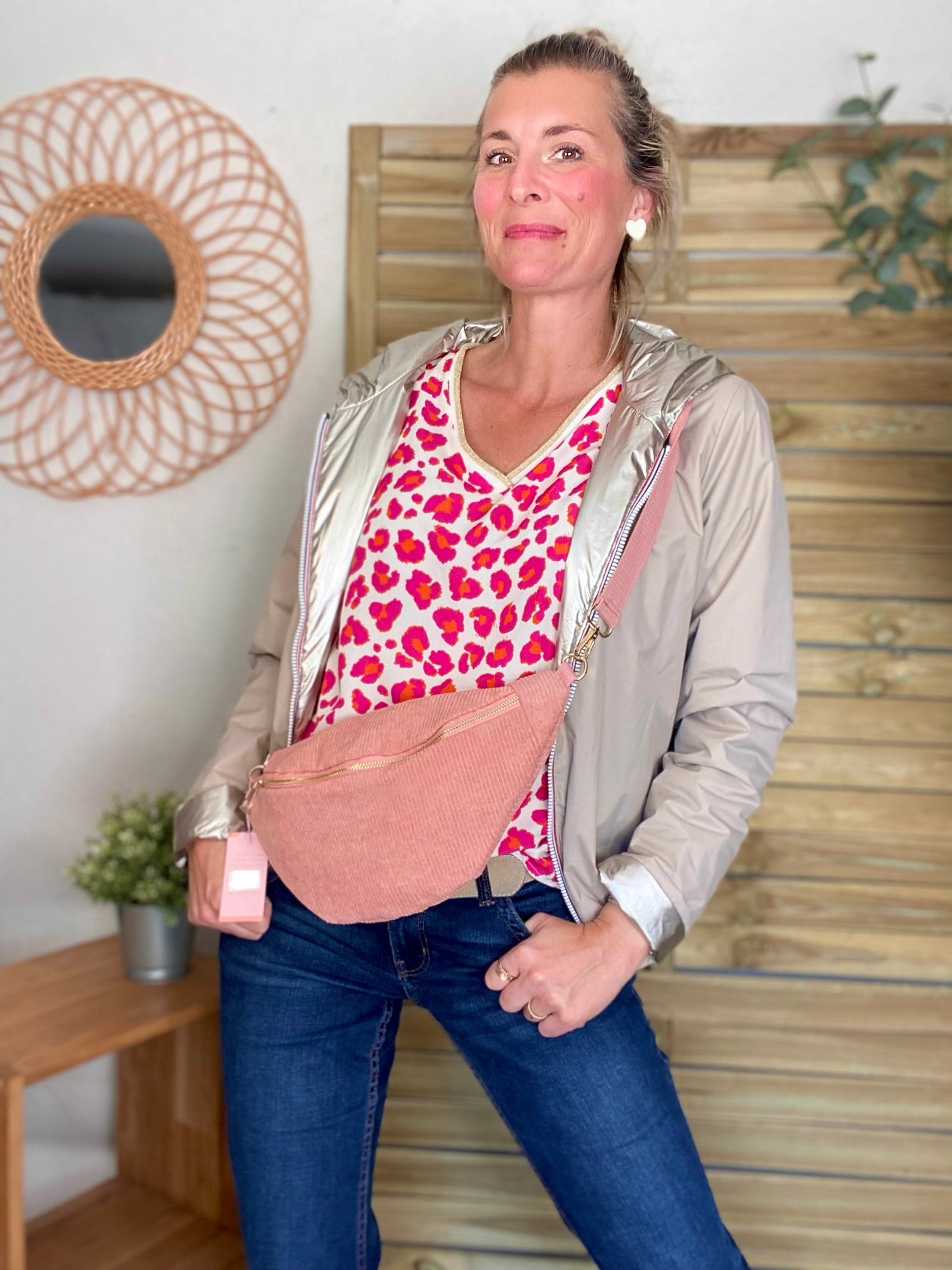 Top imprimé Léo col V avec lurex MISHA - Fuschia
