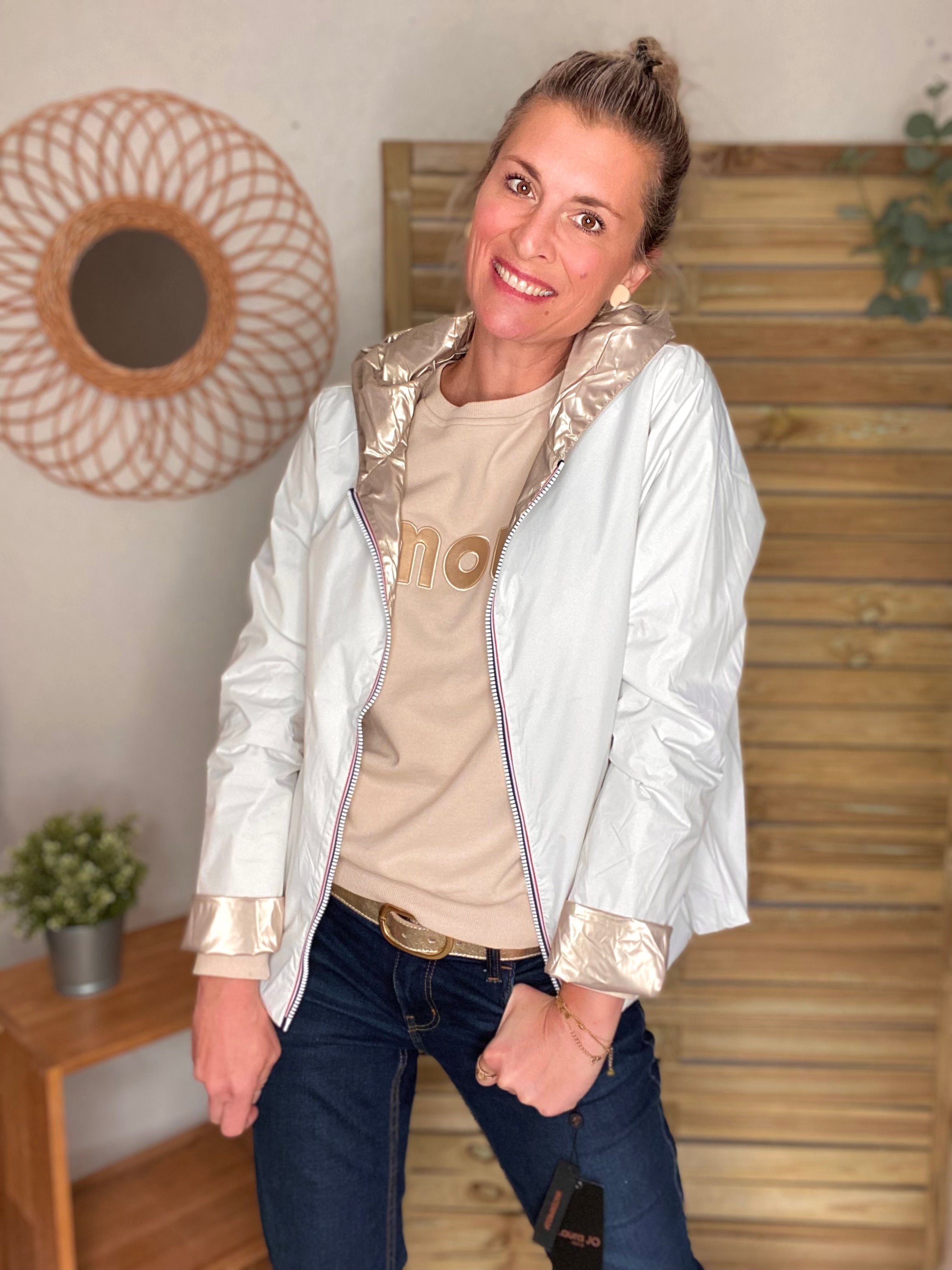 Imperméable réversible GARANCE COURT léger - Blanc/Doré - LAURA JO