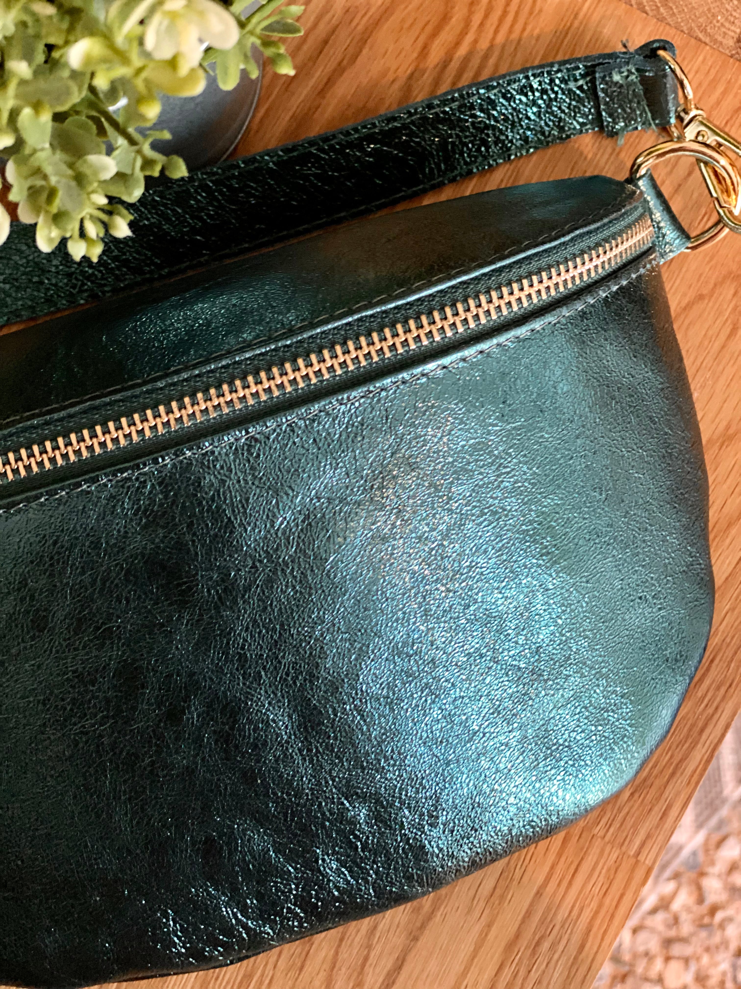 Sac banane M en cuir irisé 24cm ROMY Bleu pétrole(12 coloris)