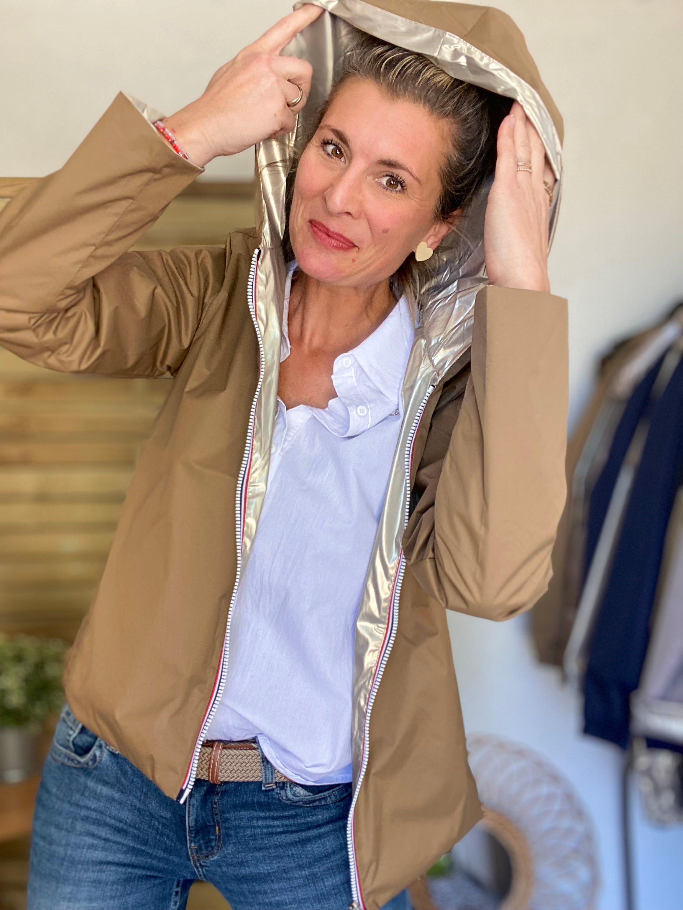 Imperméable réversible GARANCE COURT léger - Camel/Doré - LAURA JO