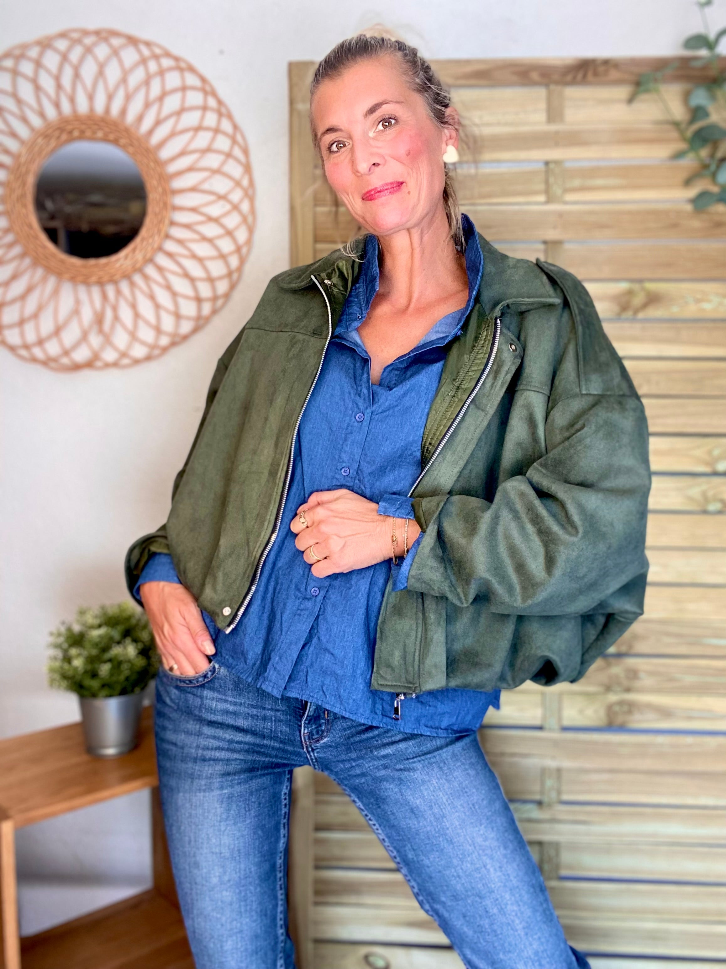 Veste oversize en suédine ISAAC - Kaki