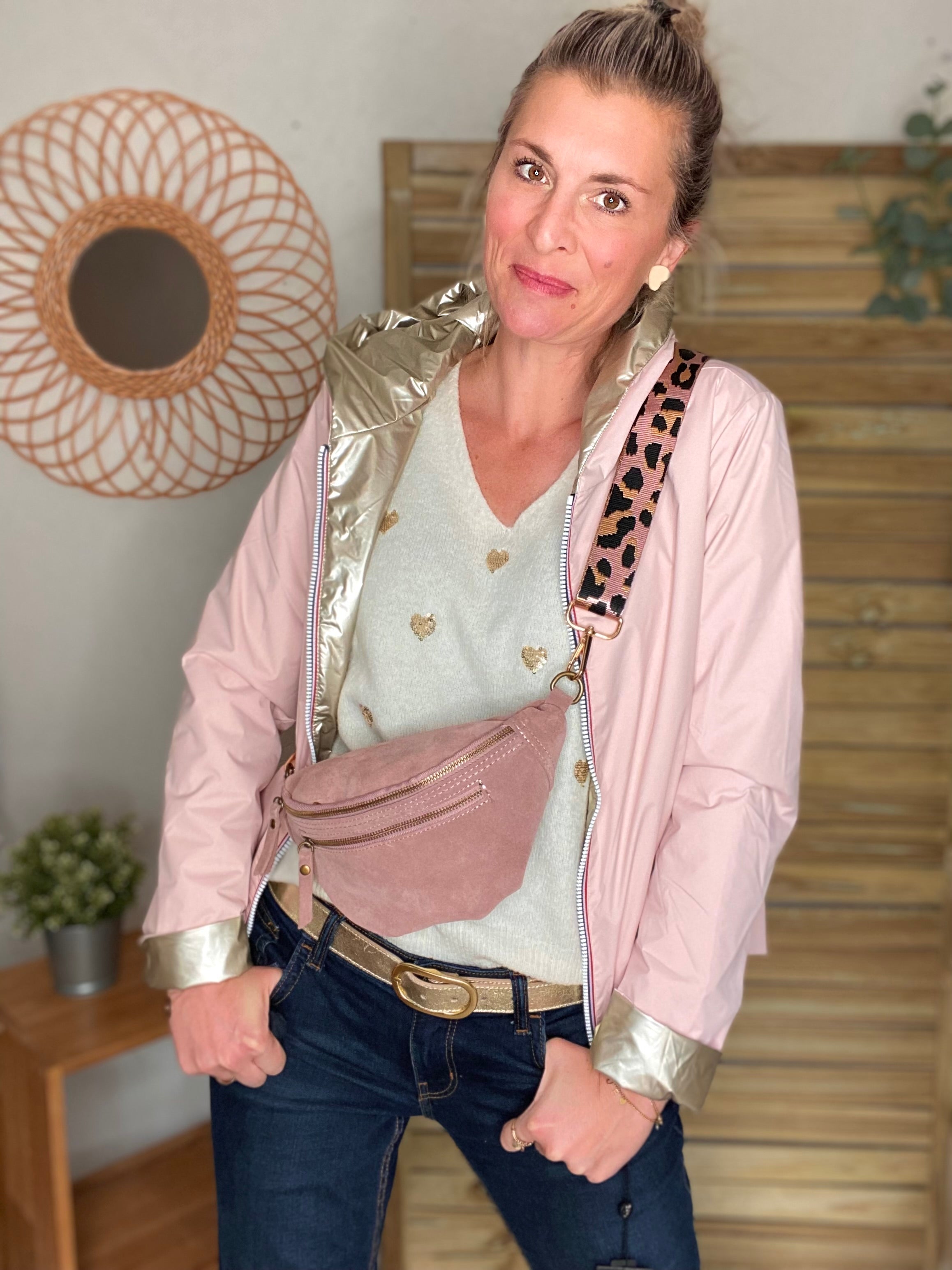 Imperméable réversible rembourré LOUISON COURT - Rose/Doré - LAURA JO