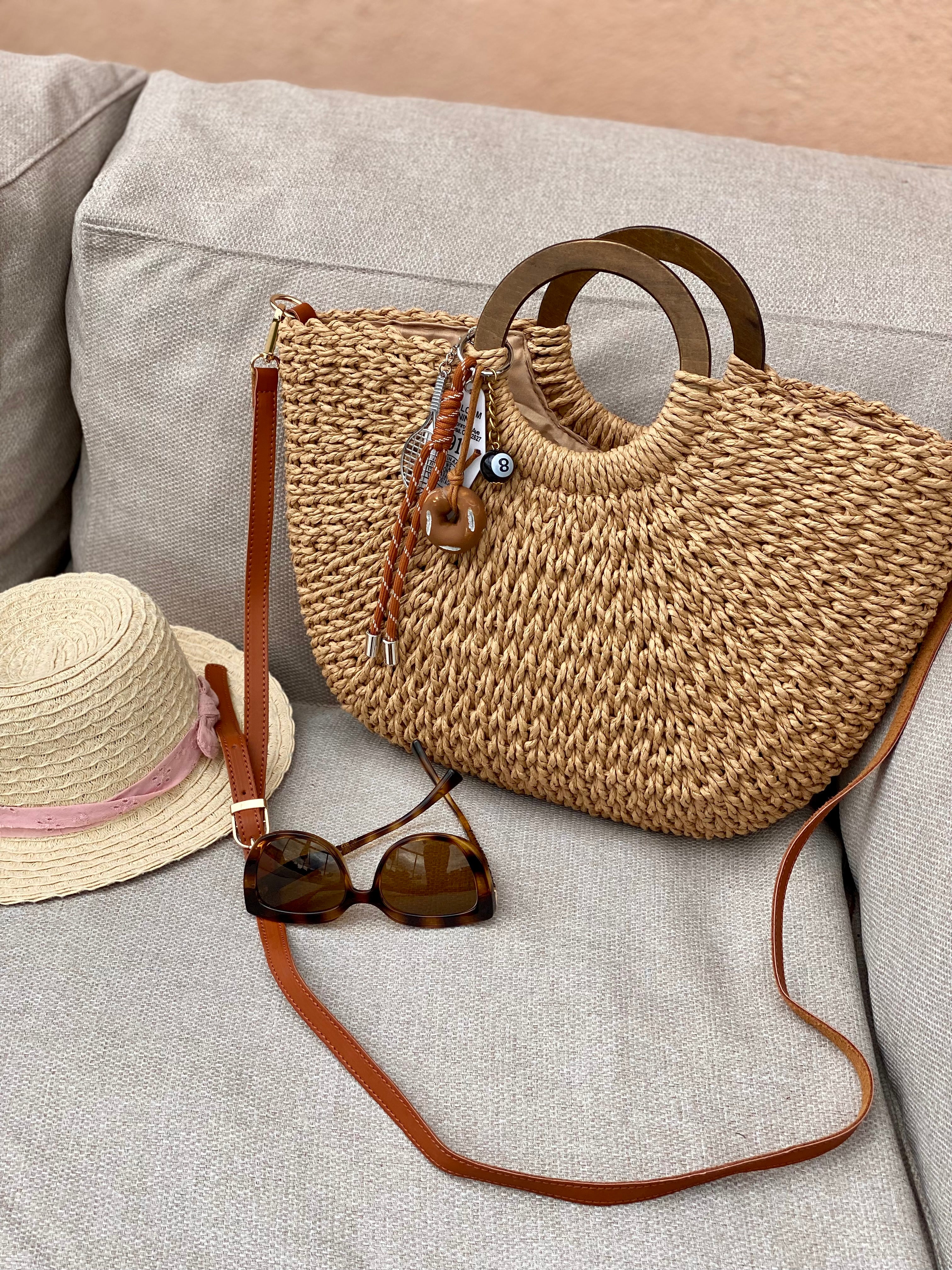 Sac à main et bandoulière en paille PAULA - Beige foncé
