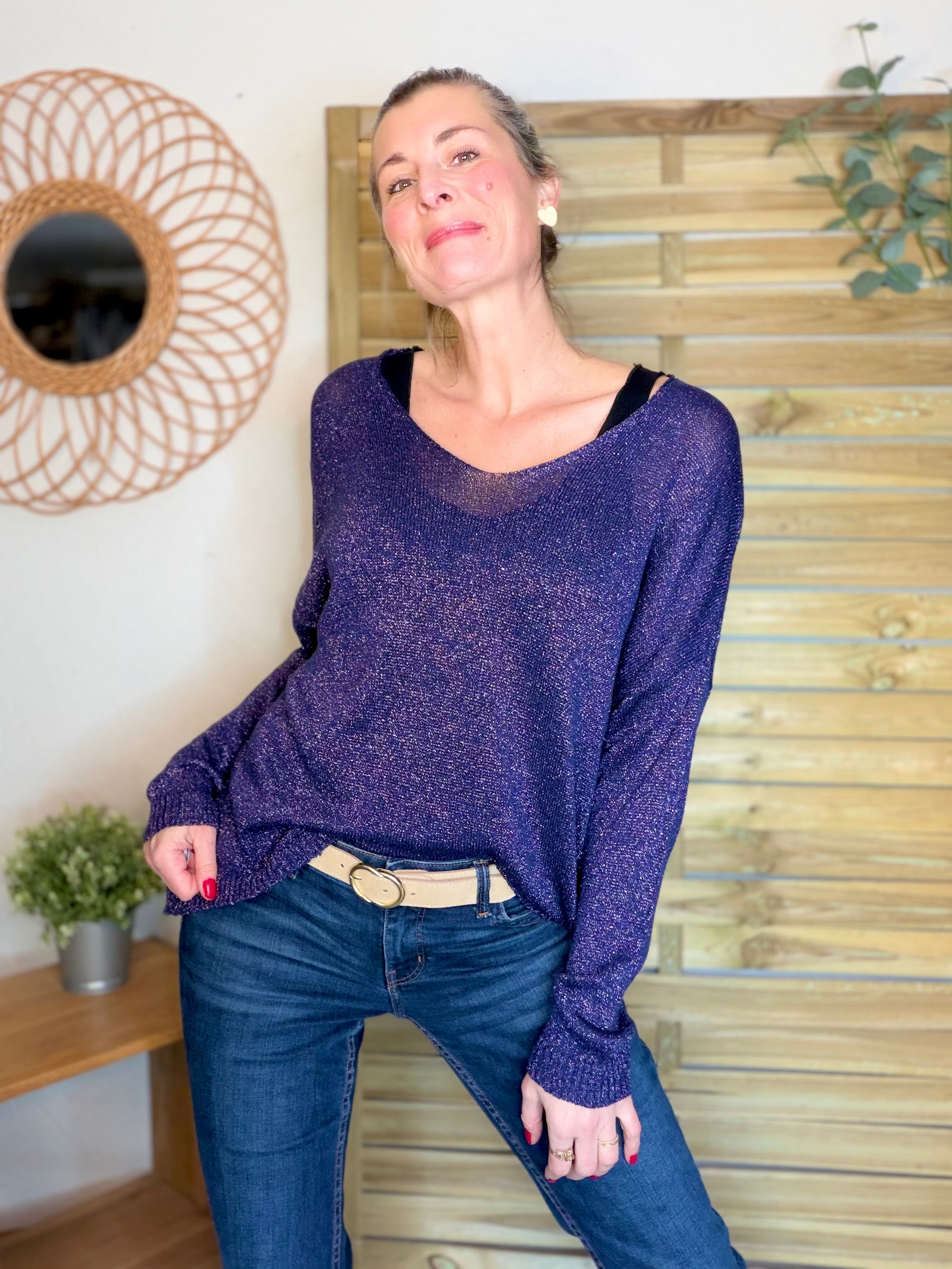 Pull maille lurex et étoile ⭐️ POLLY - Marine / Doré
