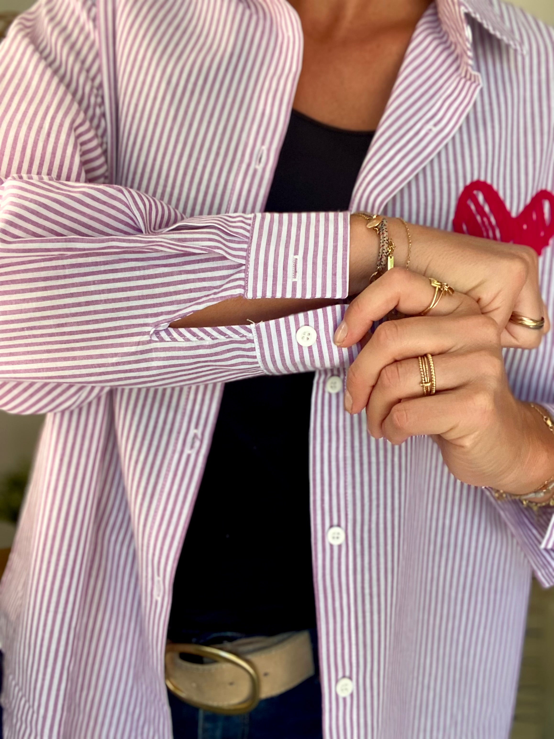 Chemise rayée brodée LOVE multico LANA - Rose cerise
