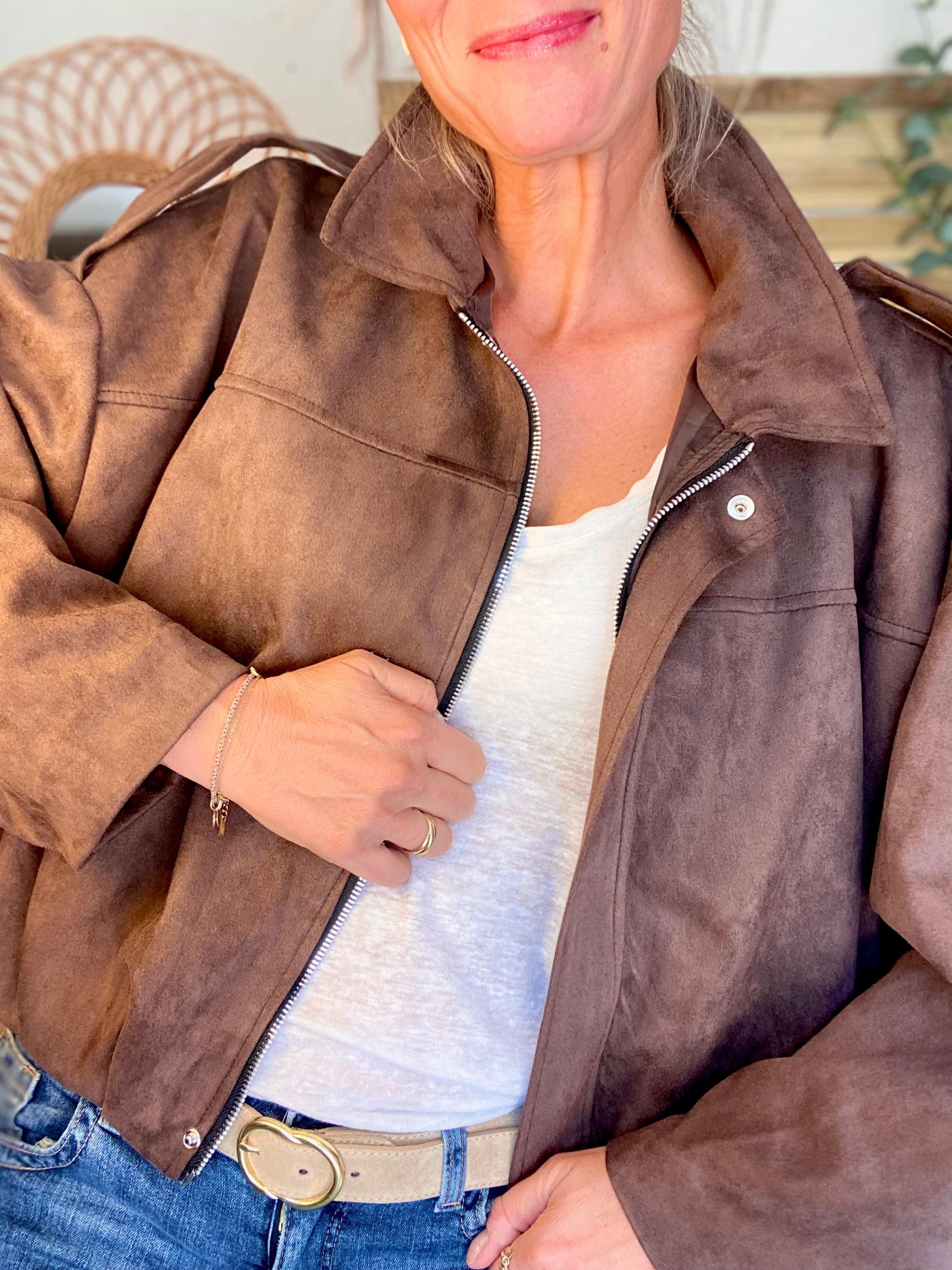 Veste oversize en suédine ISAAC - Chocolat