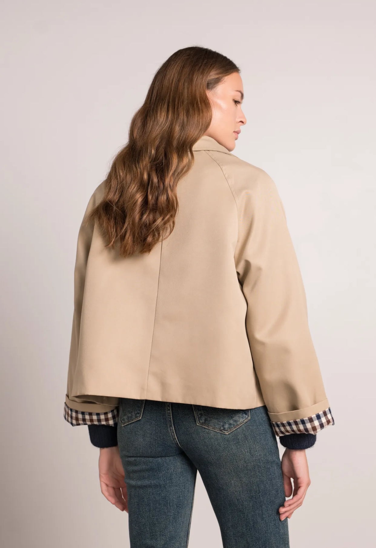 Veste Trench en coton beige avec vichy - YSEULT