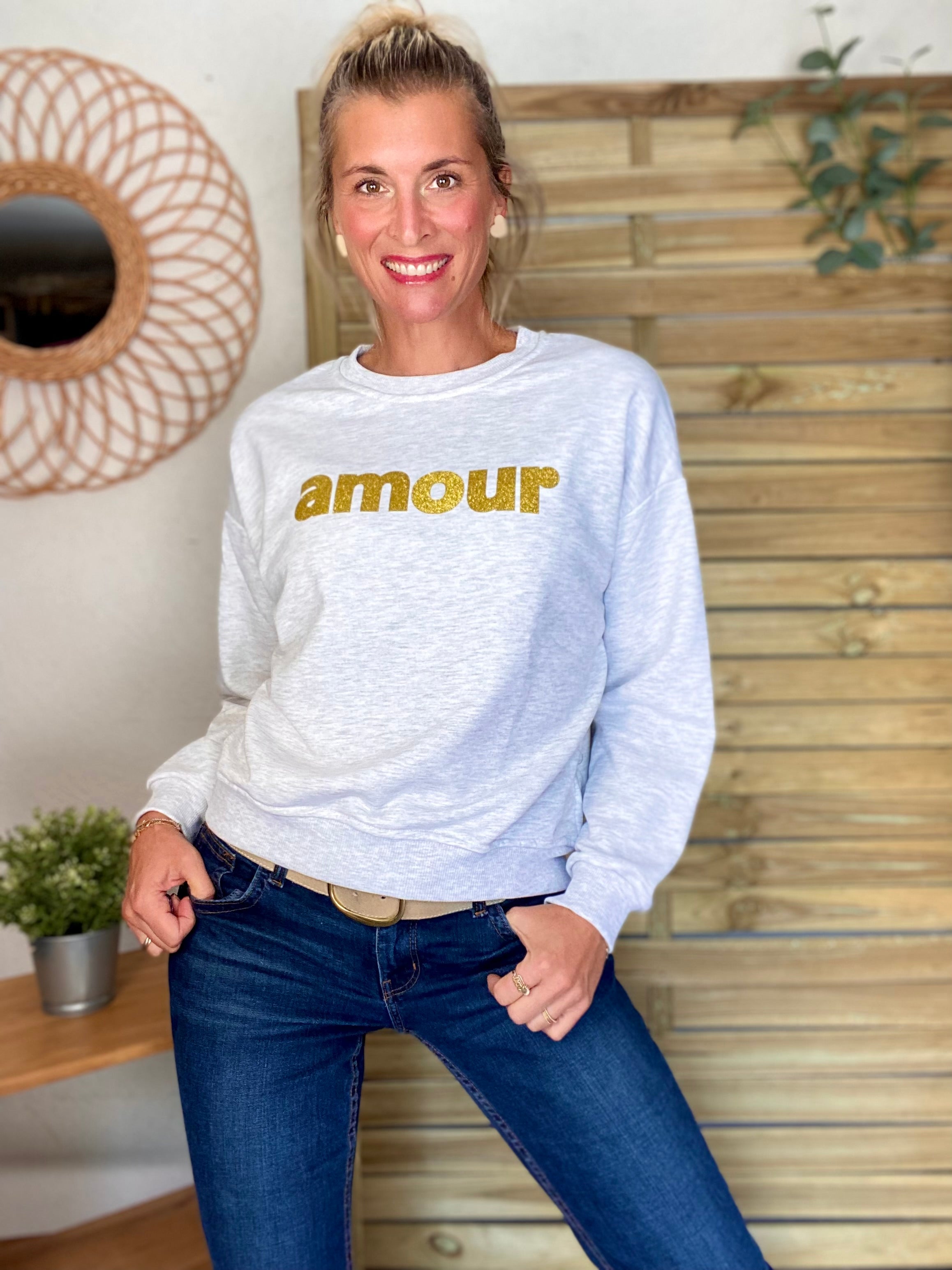 Sweat amour doré COLINE - Gris chiné