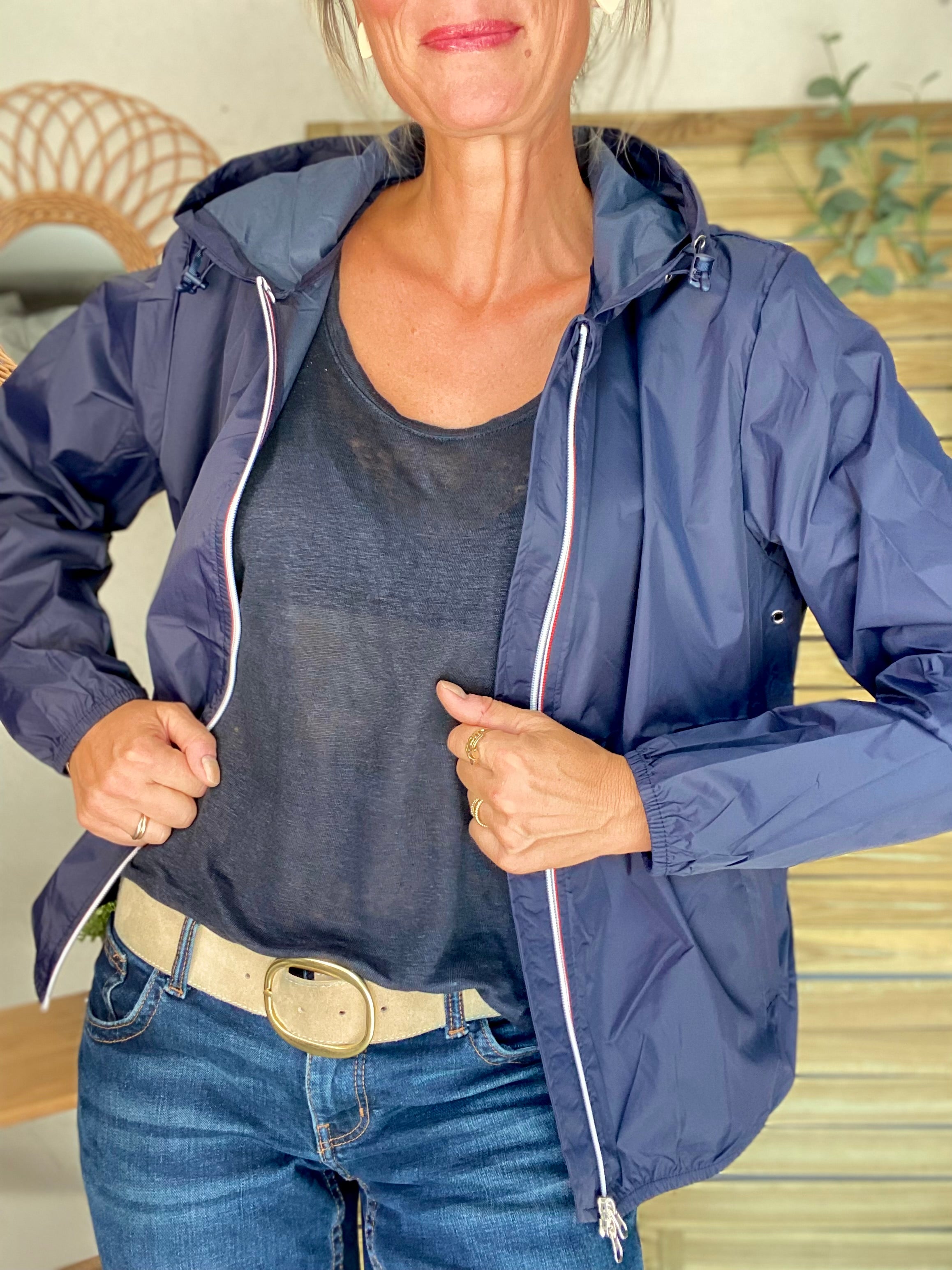 Coupe vent imperméable ANNA COURT Bleu marine - LAURA JO