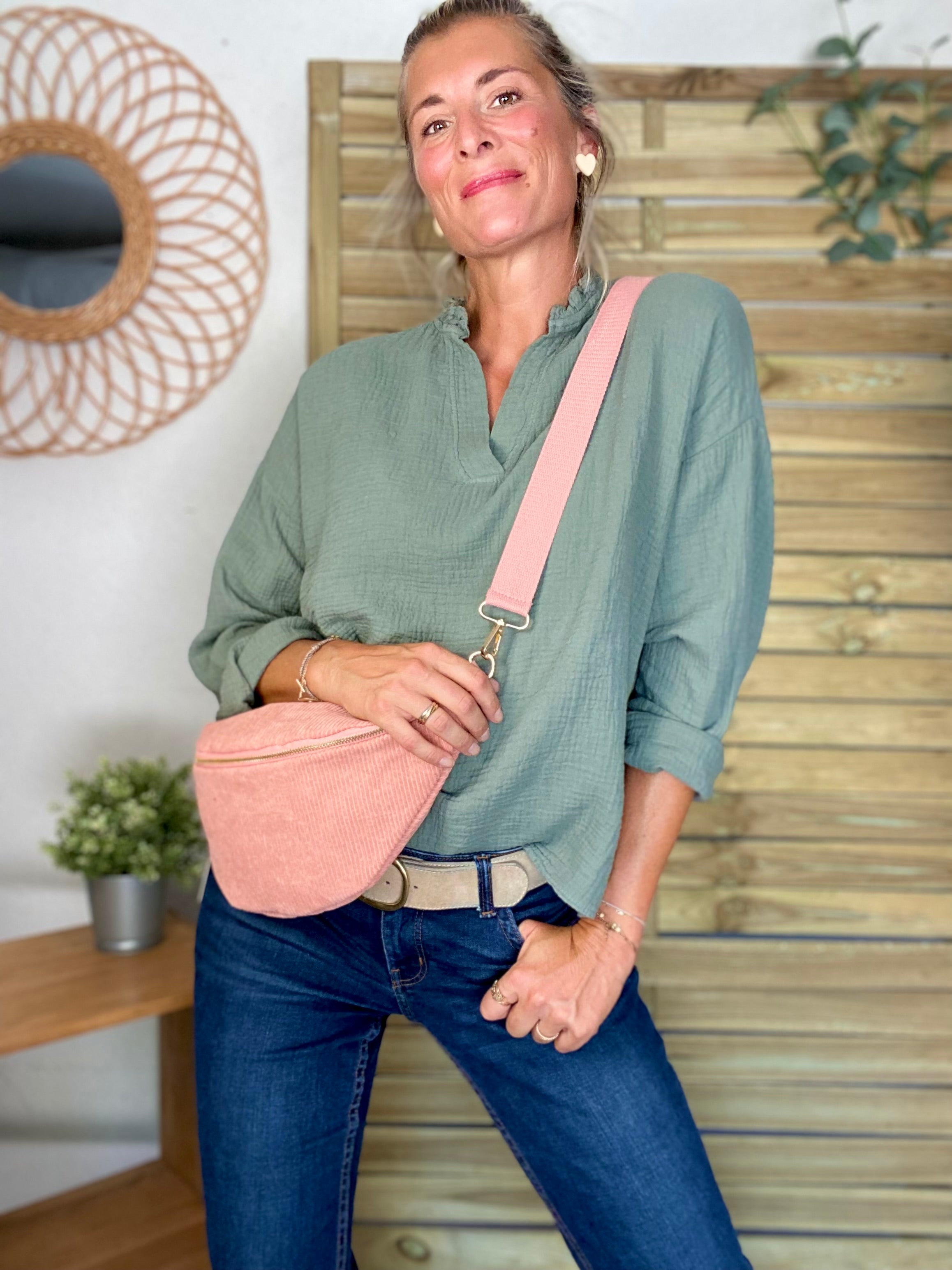 Blouse en gaze de coton SIERRA Kaki - manches longues