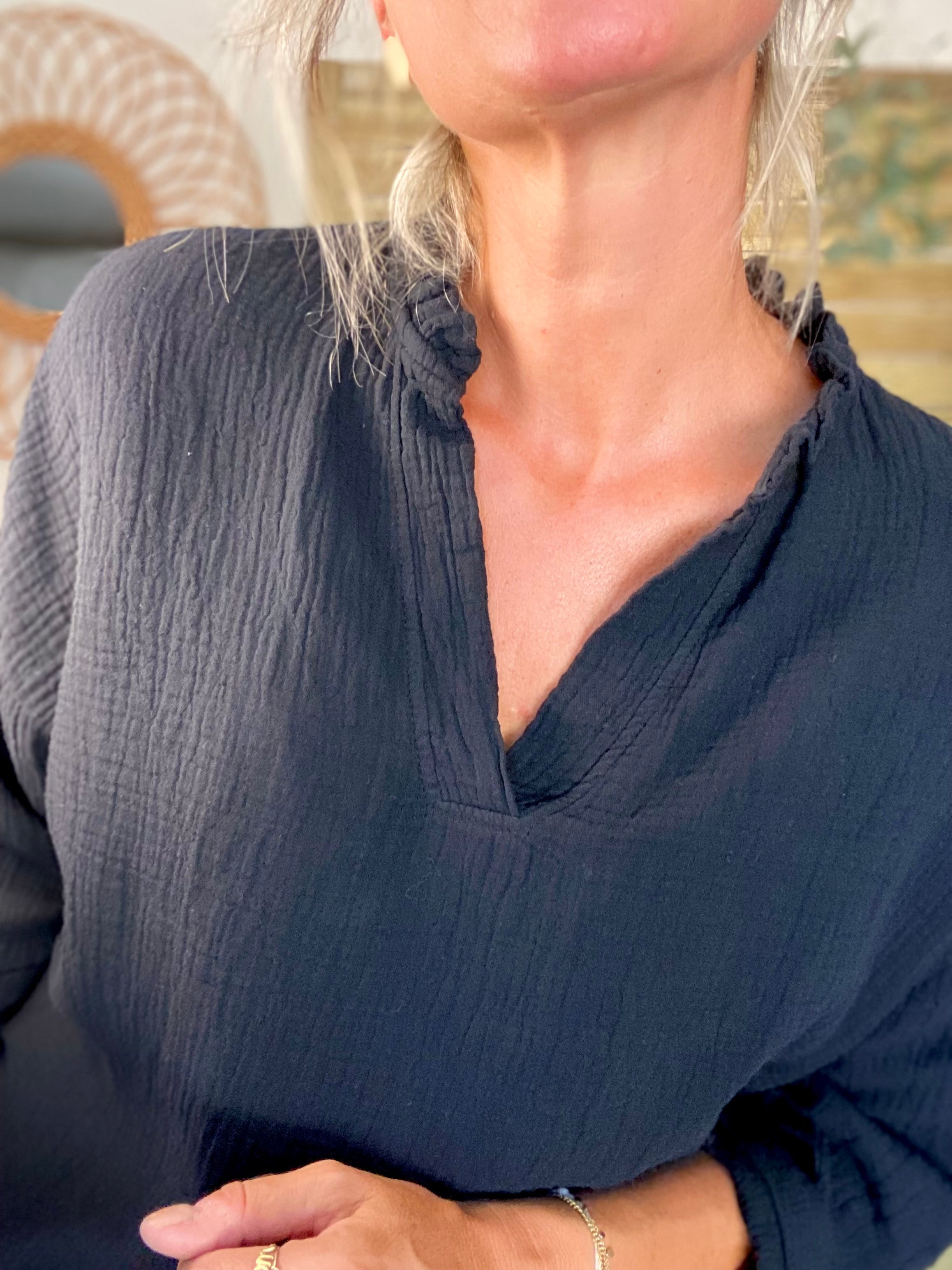 Blouse en gaze de coton SIERRA Noire - manches longues