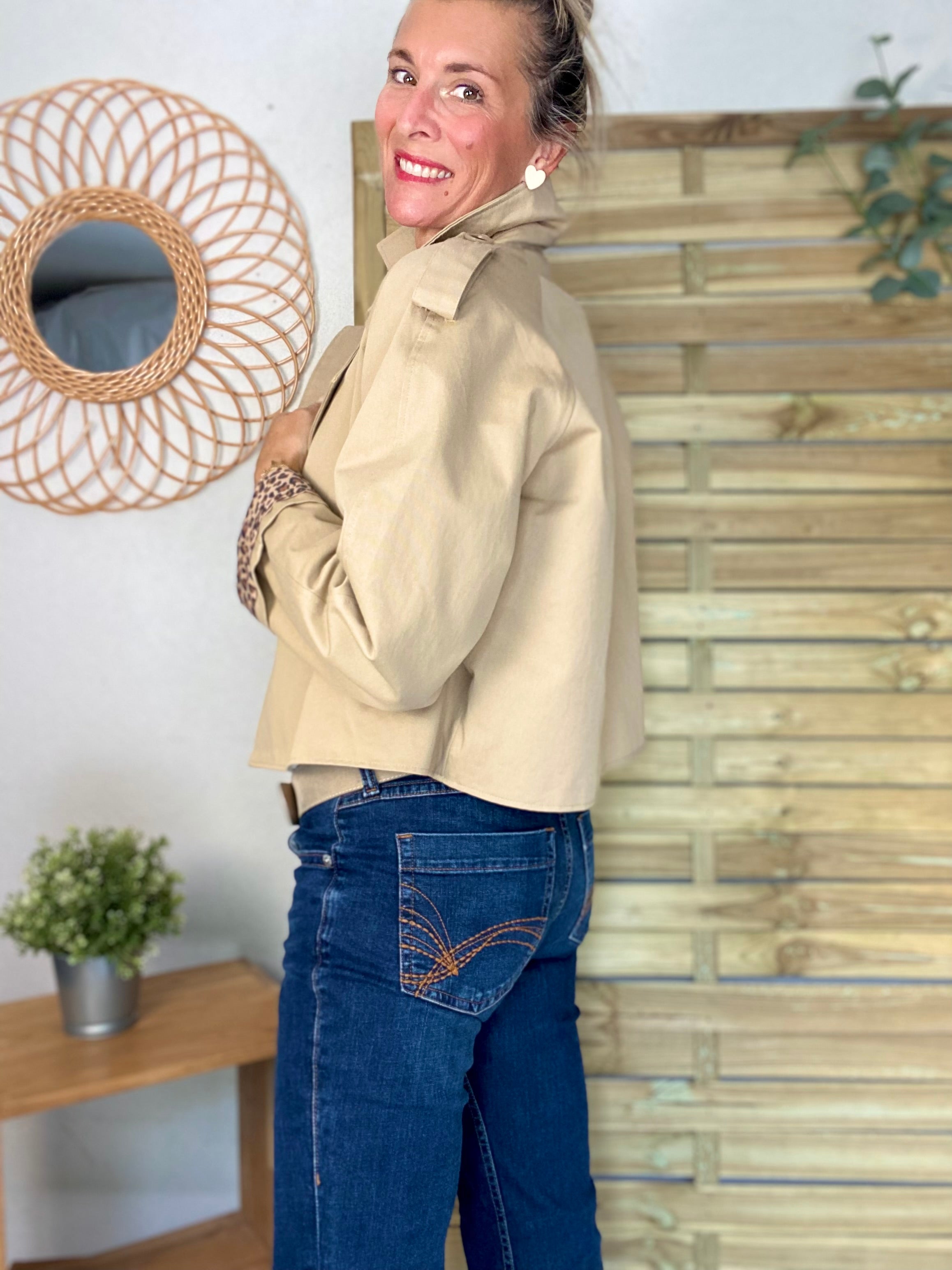 Veste Trench en coton beige avec Léo ROXANE