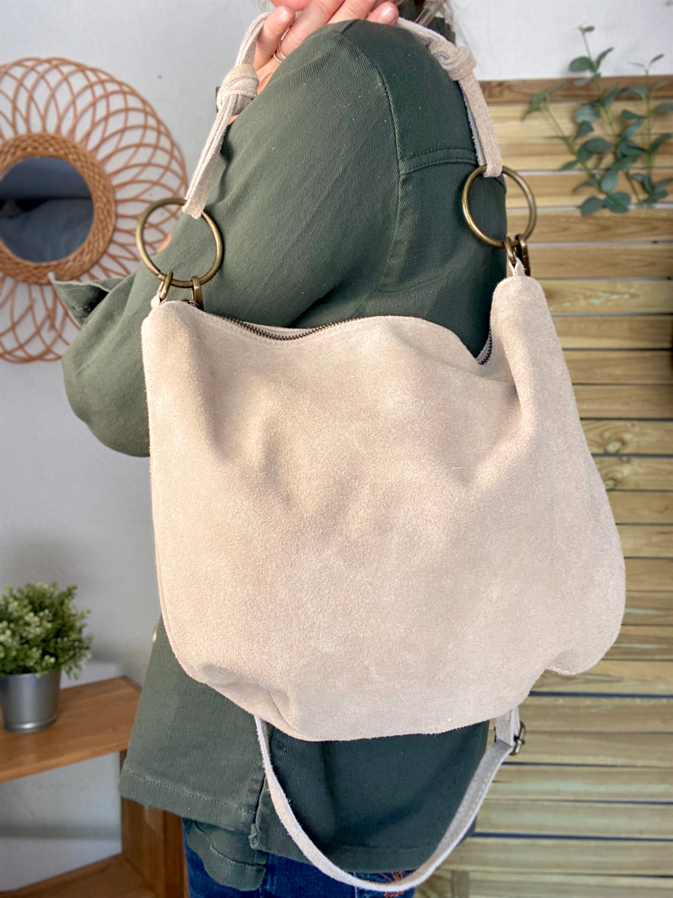 Sac en cuir daim SCOTT - Beige