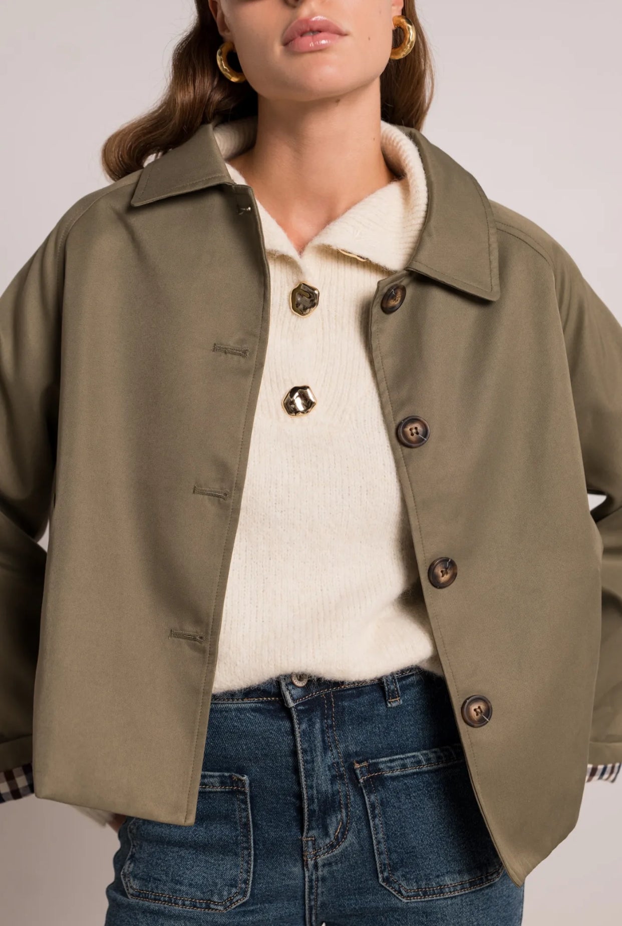 ⚠️PRÉCOMMANDE - Veste Trench en coton avec vichy - YSEULT Kaki