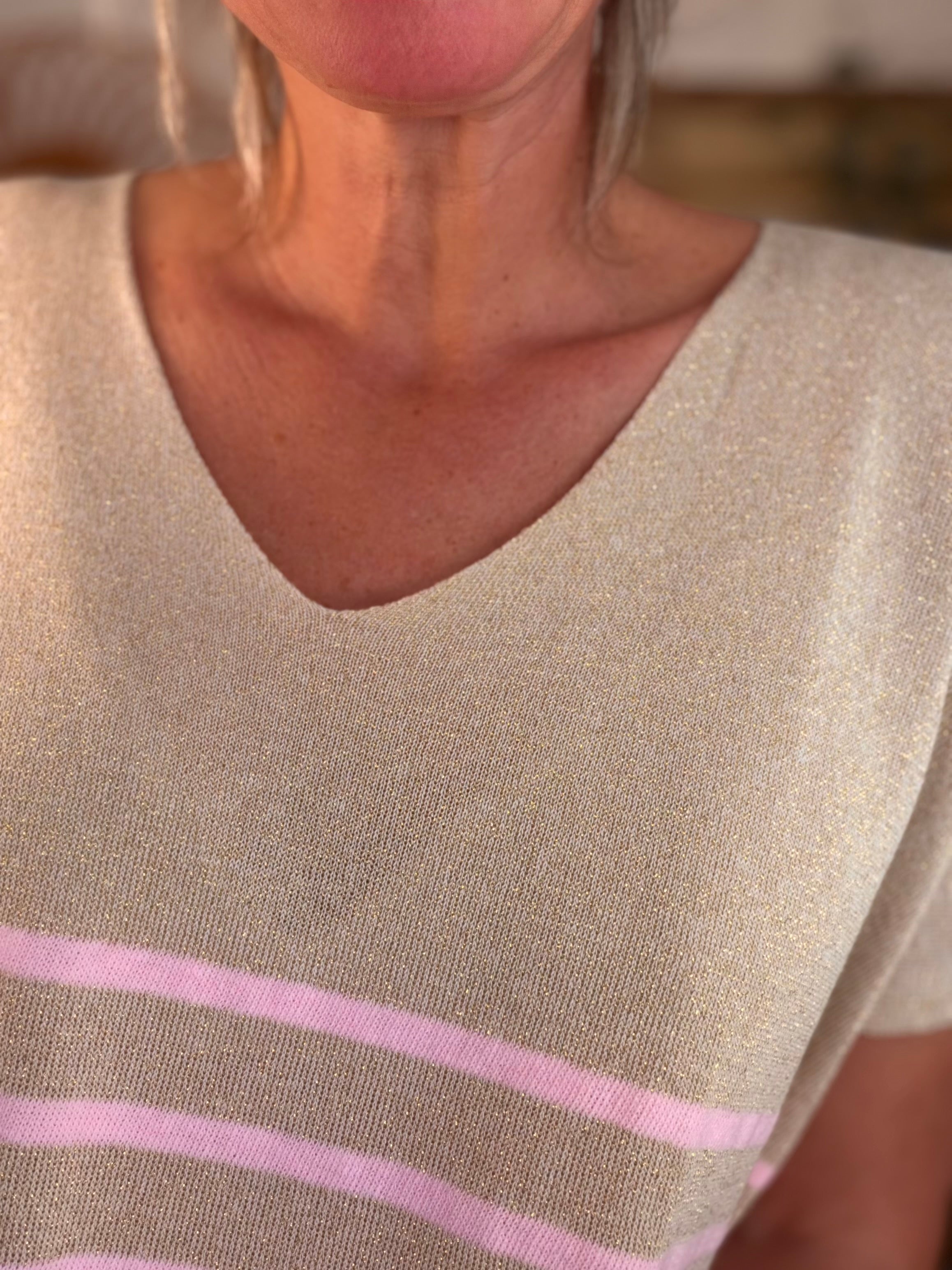 Top maille lurex col V IRINA Rose