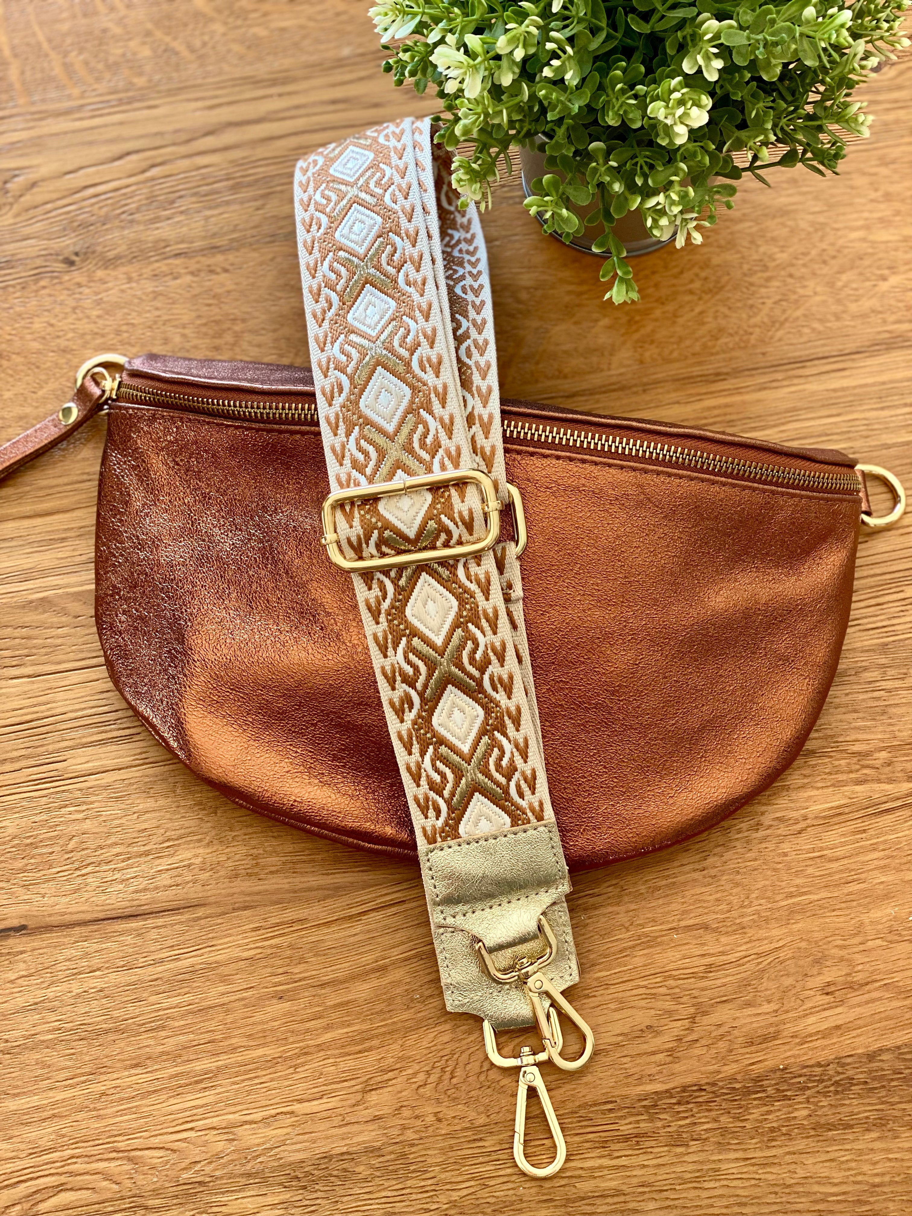 Sac banane XL en cuir irisé 30cm - JANIS - Camel