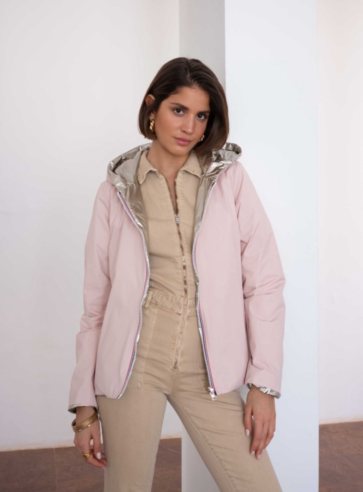 Imperméable réversible rembourré LOUISON COURT - Rose/Doré - LAURA JO