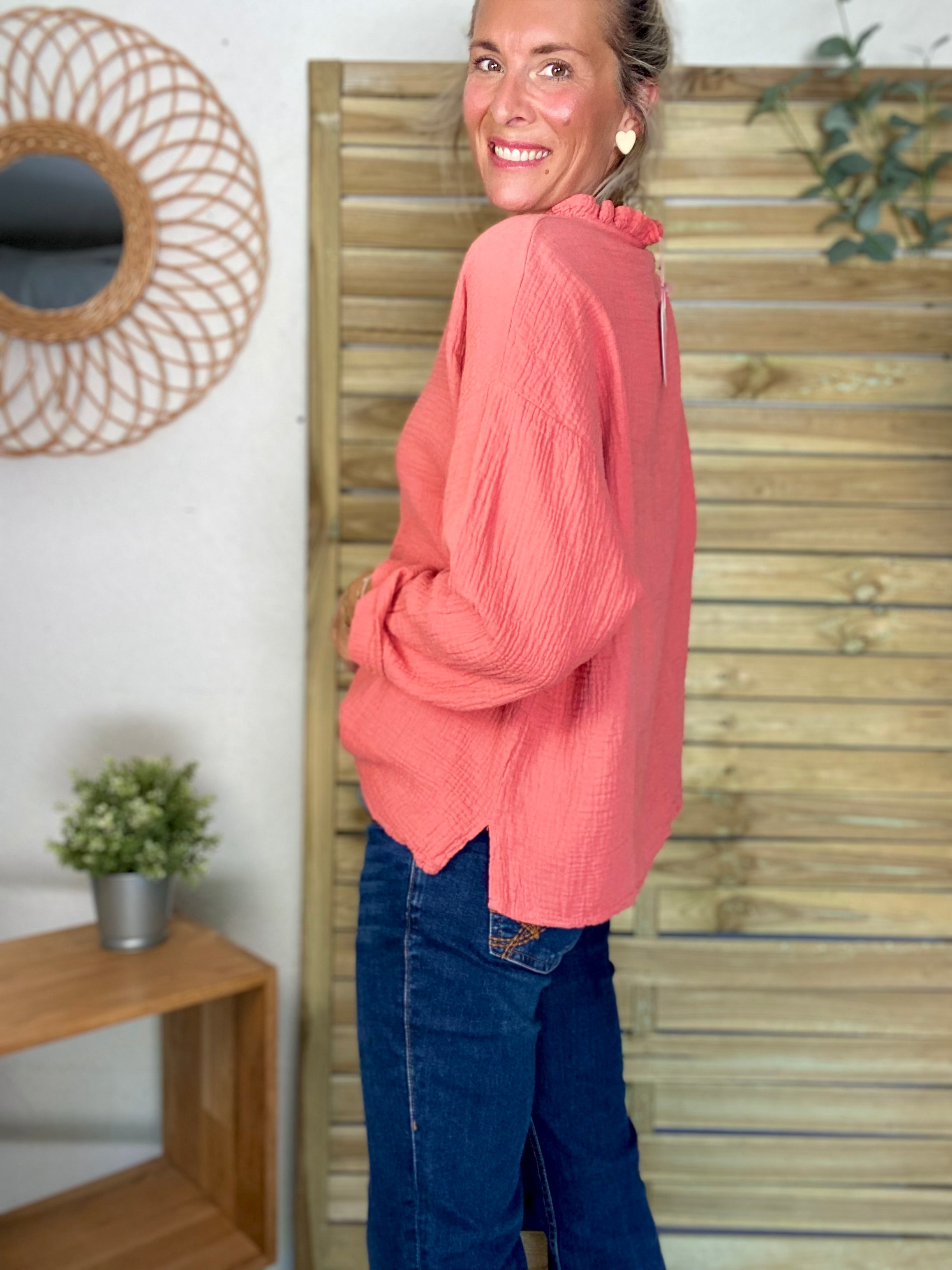Blouse en gaze de coton SIERRA Terracotta - manches longues