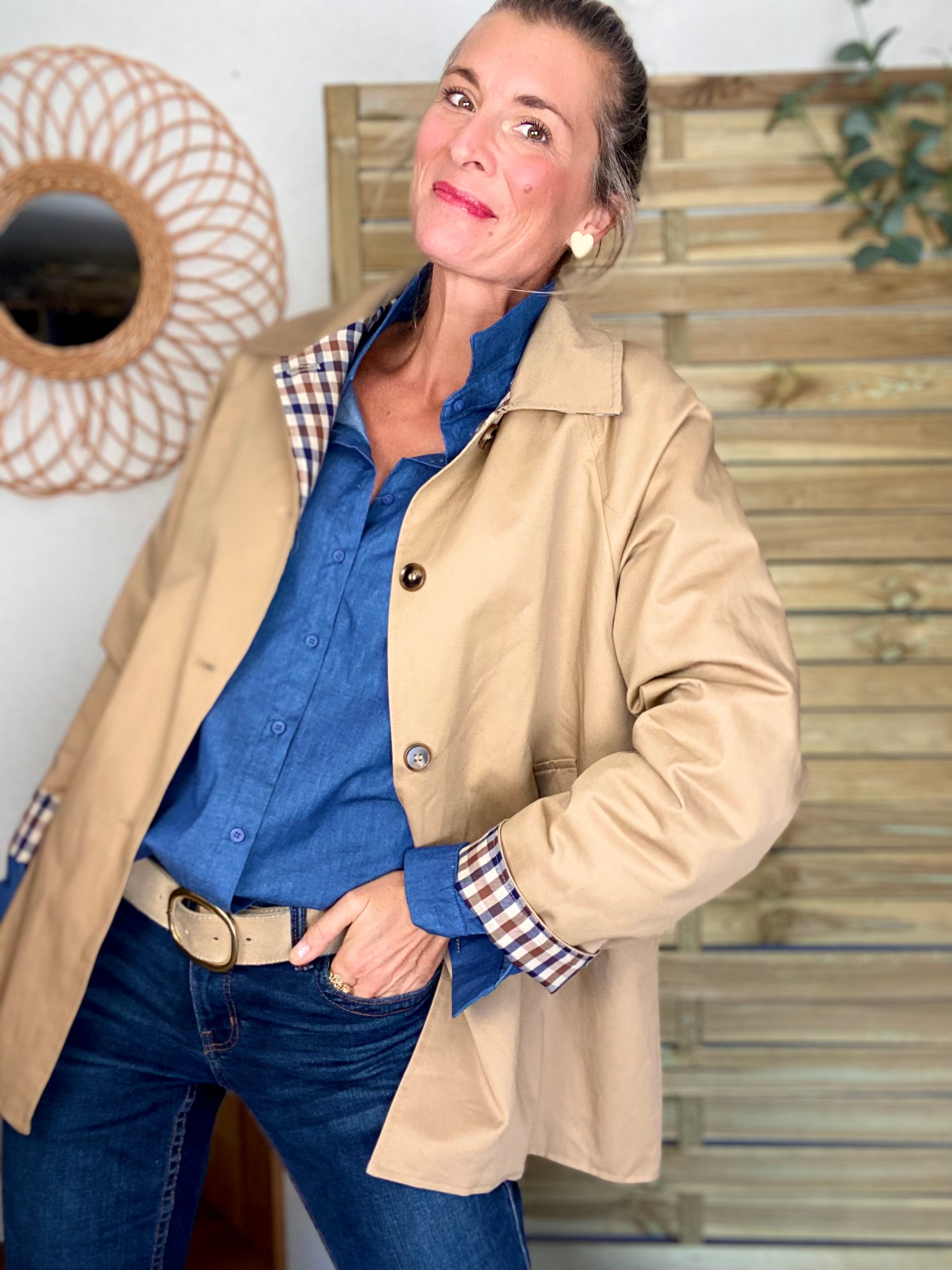 Chemise en coton brodé coeur Léo 🐆 LISE - Bleu jean
