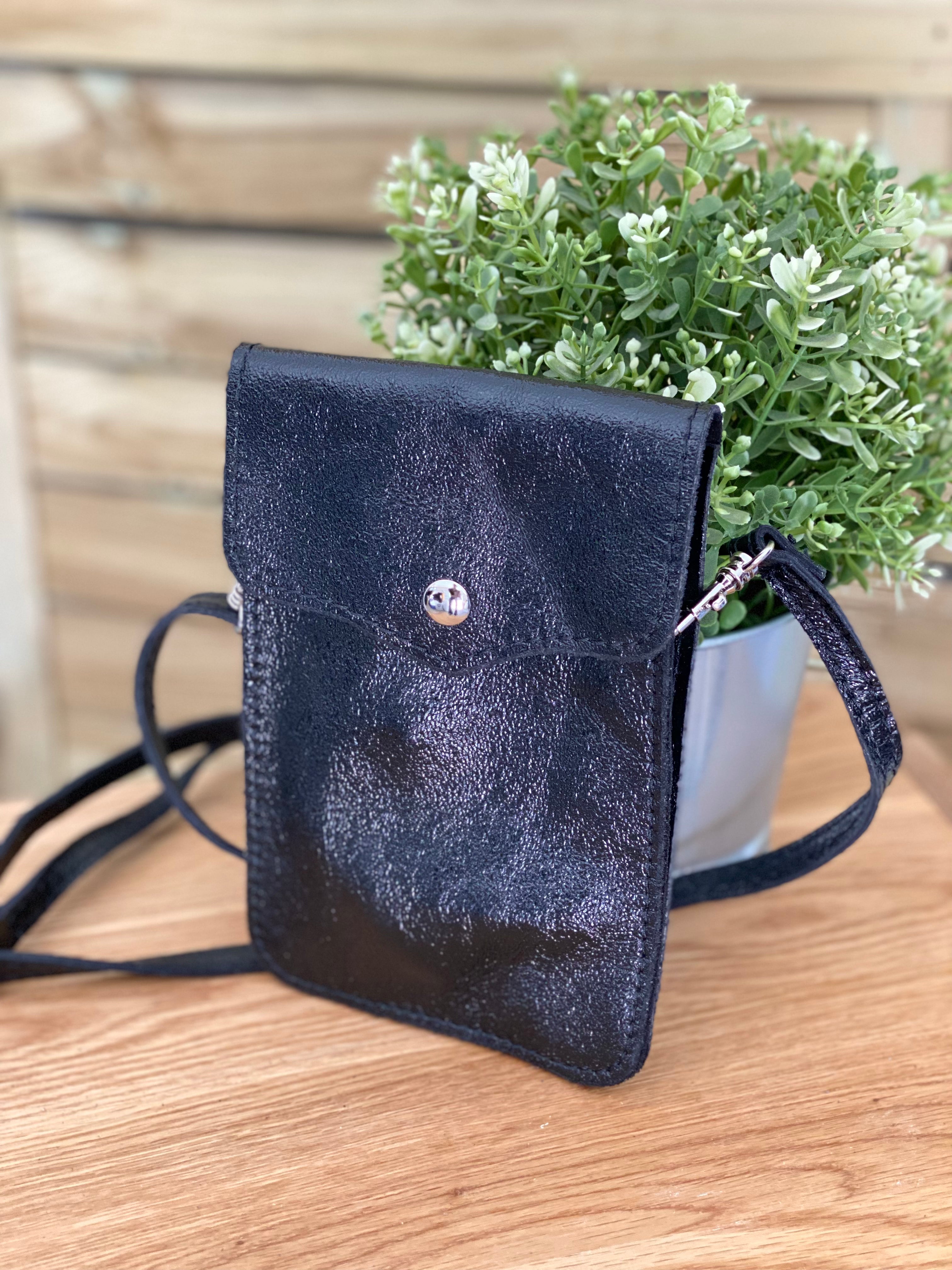 Pochette bandoulière en cuir irisé - FLORE - Noir (7 coloris)