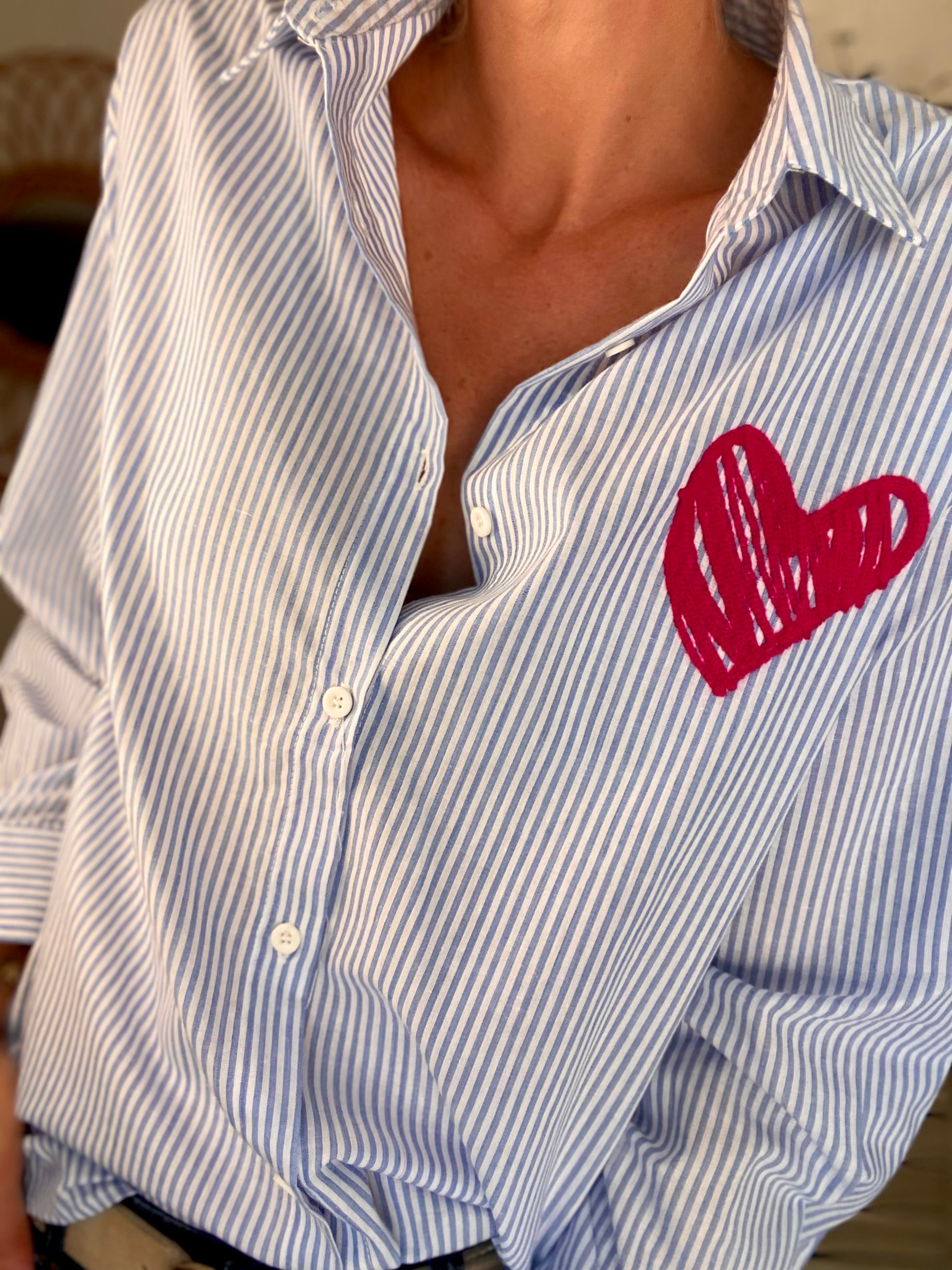 Chemise rayée brodée LOVE multico LANA - Bleue