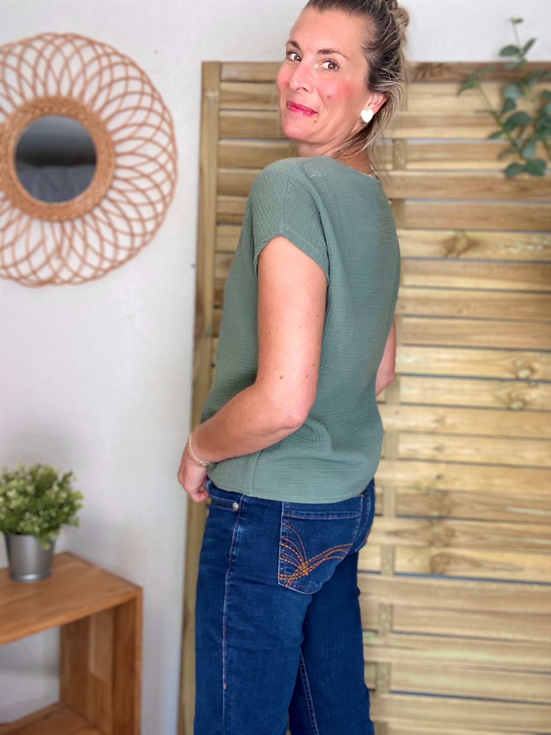 Précommande Expédition mi mai - Top en gaze de coton et lurex MARTA - Kaki