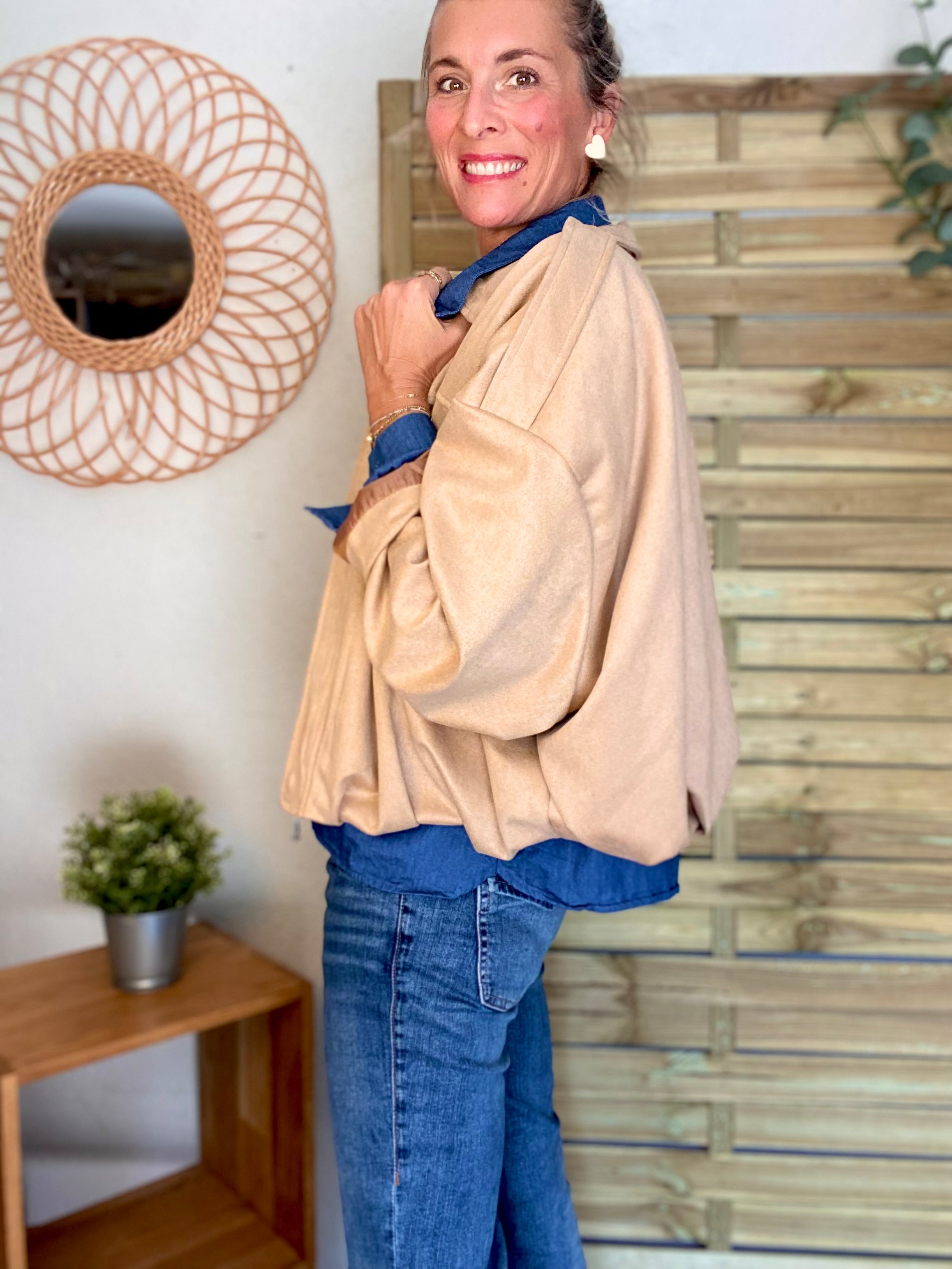 Veste oversize en suédine ISAAC - Camel clair