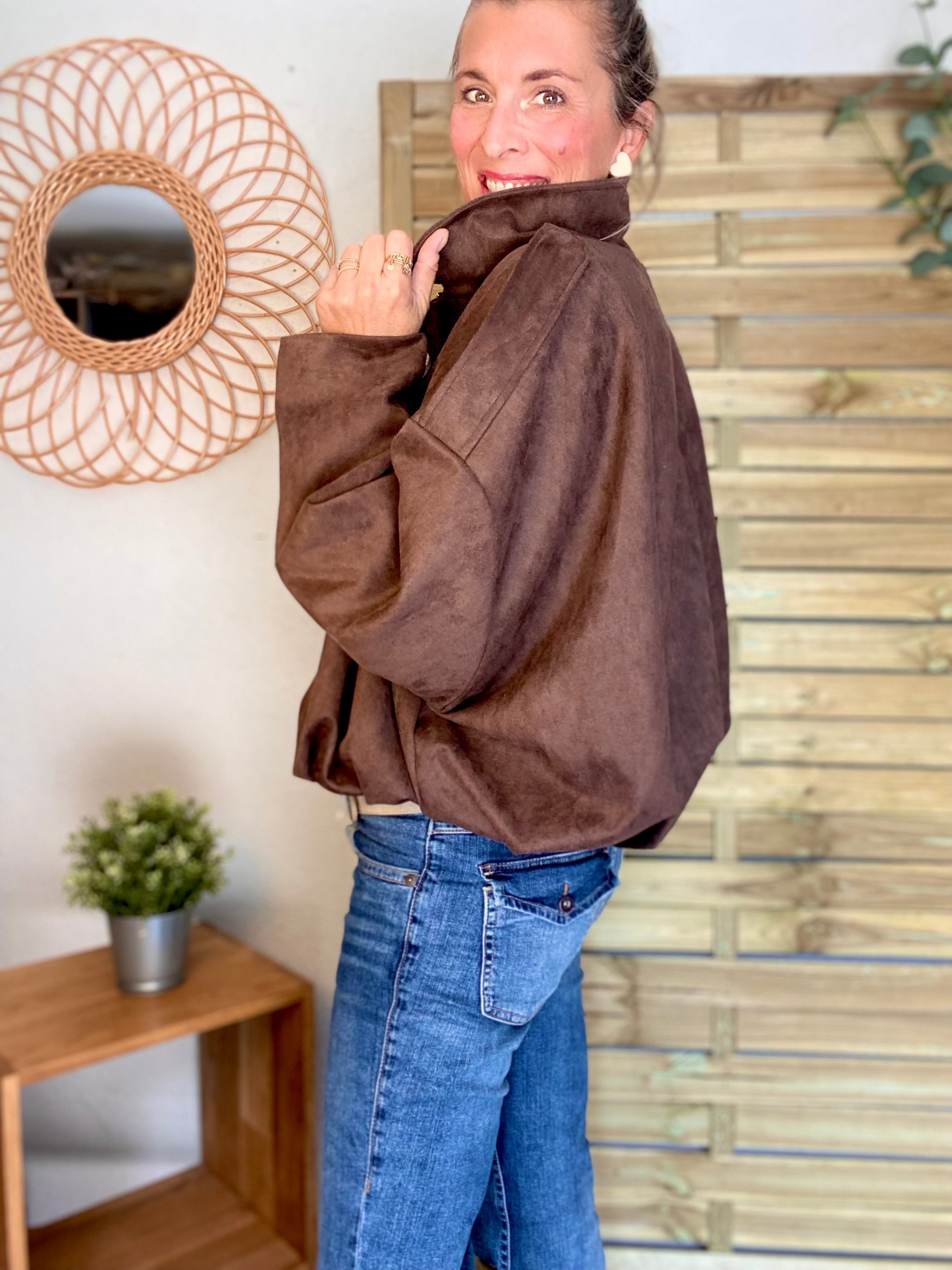 Veste oversize en suédine ISAAC - Chocolat