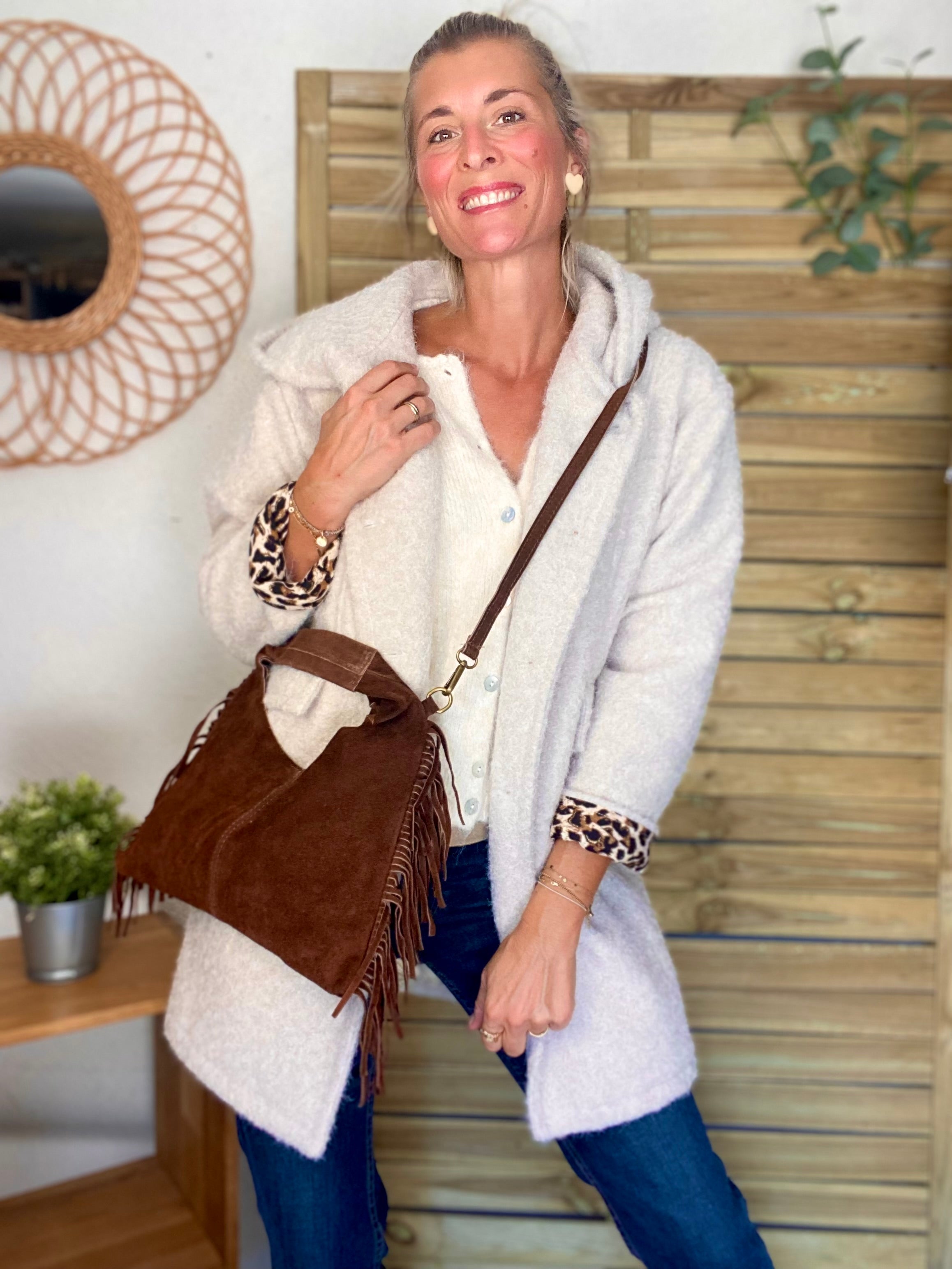 Manteau en laine EUGÉNIE avec détails Léo 🐆 - Crème