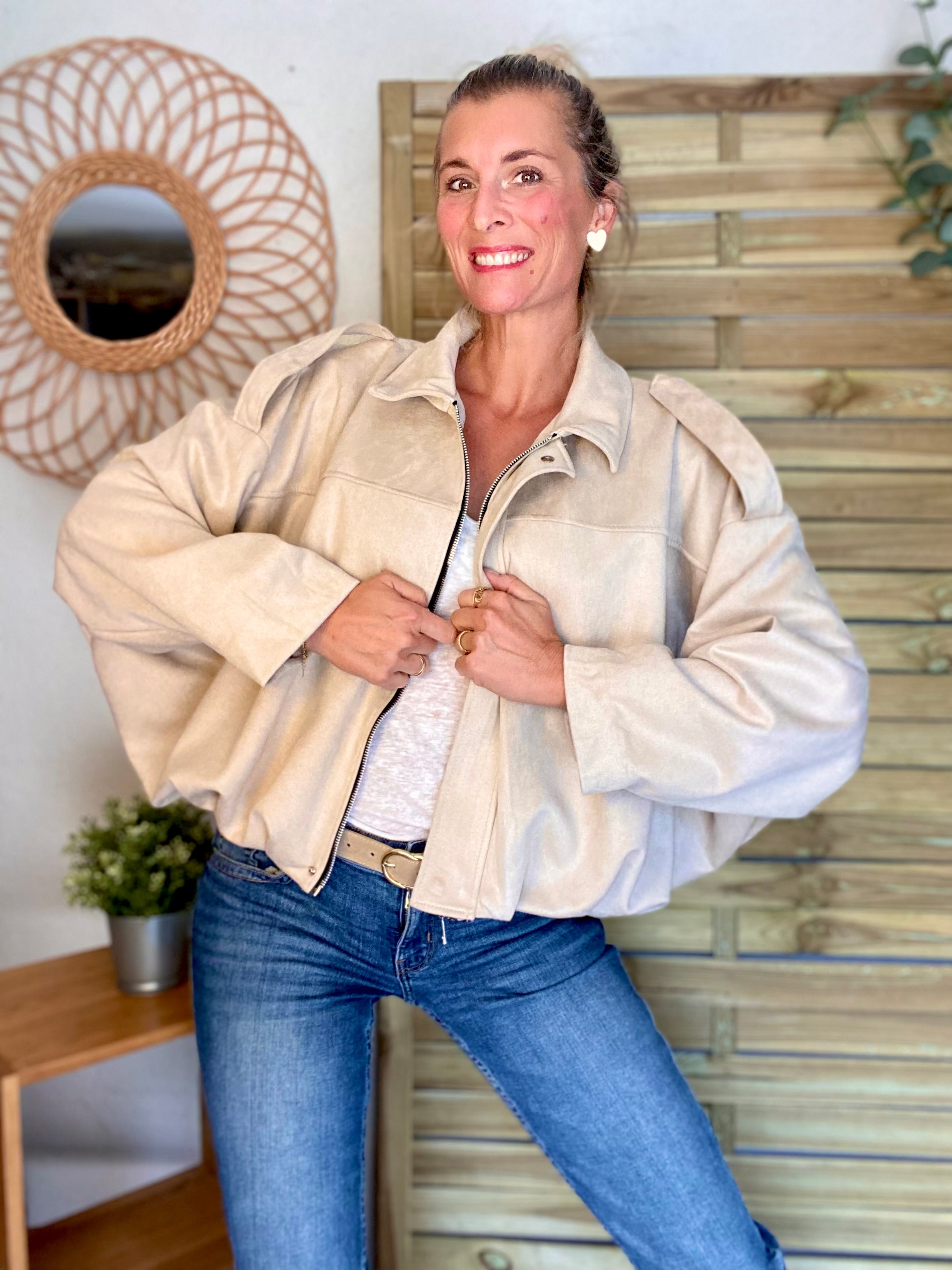 Veste oversize en suédine ISAAC - Beige clair