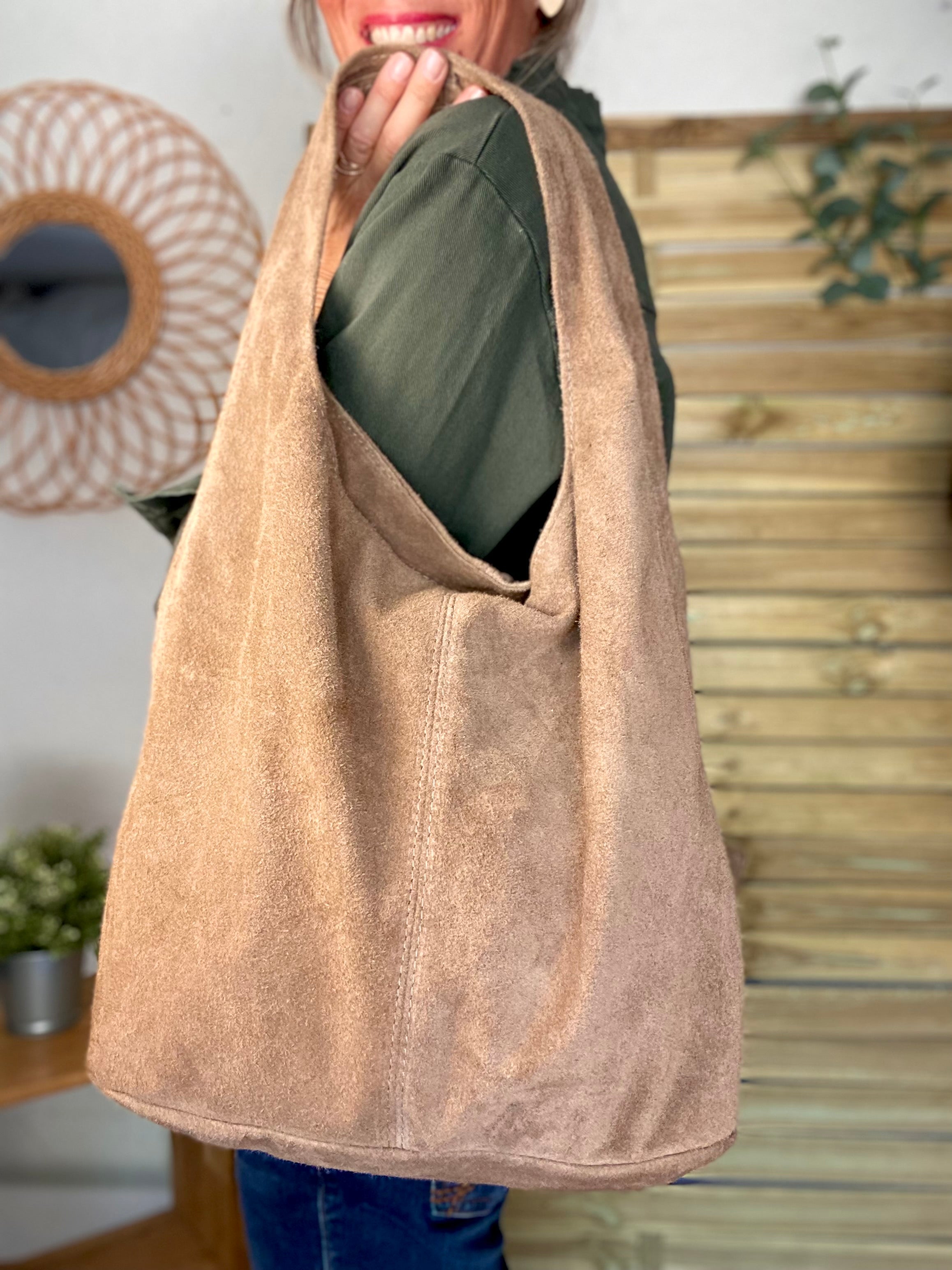 Sac cabas cuir daim MARLON - Beige taupe