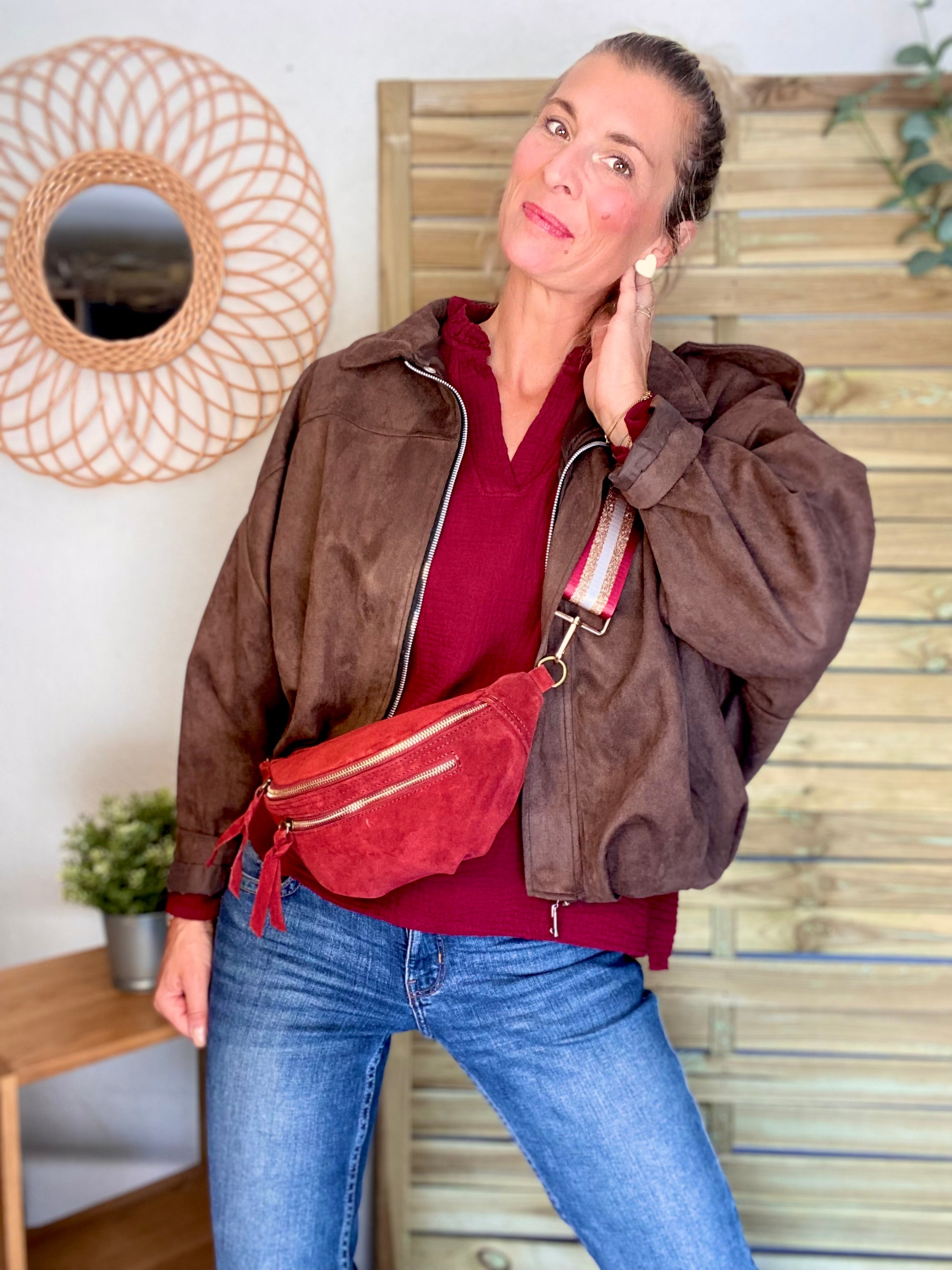 Veste oversize en suédine ISAAC - Chocolat