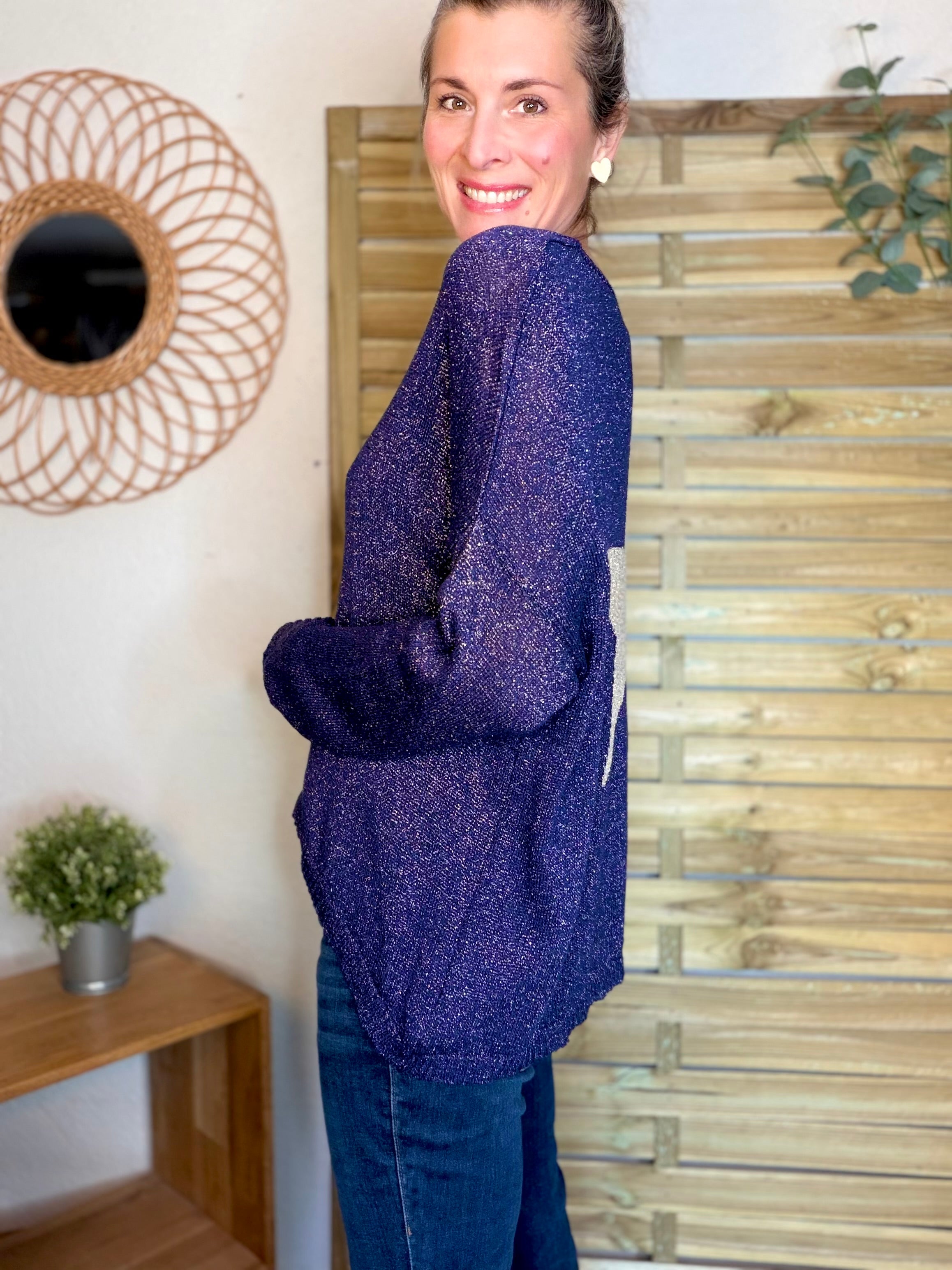 Pull maille lurex et étoile ⭐️ POLLY - Marine / Doré