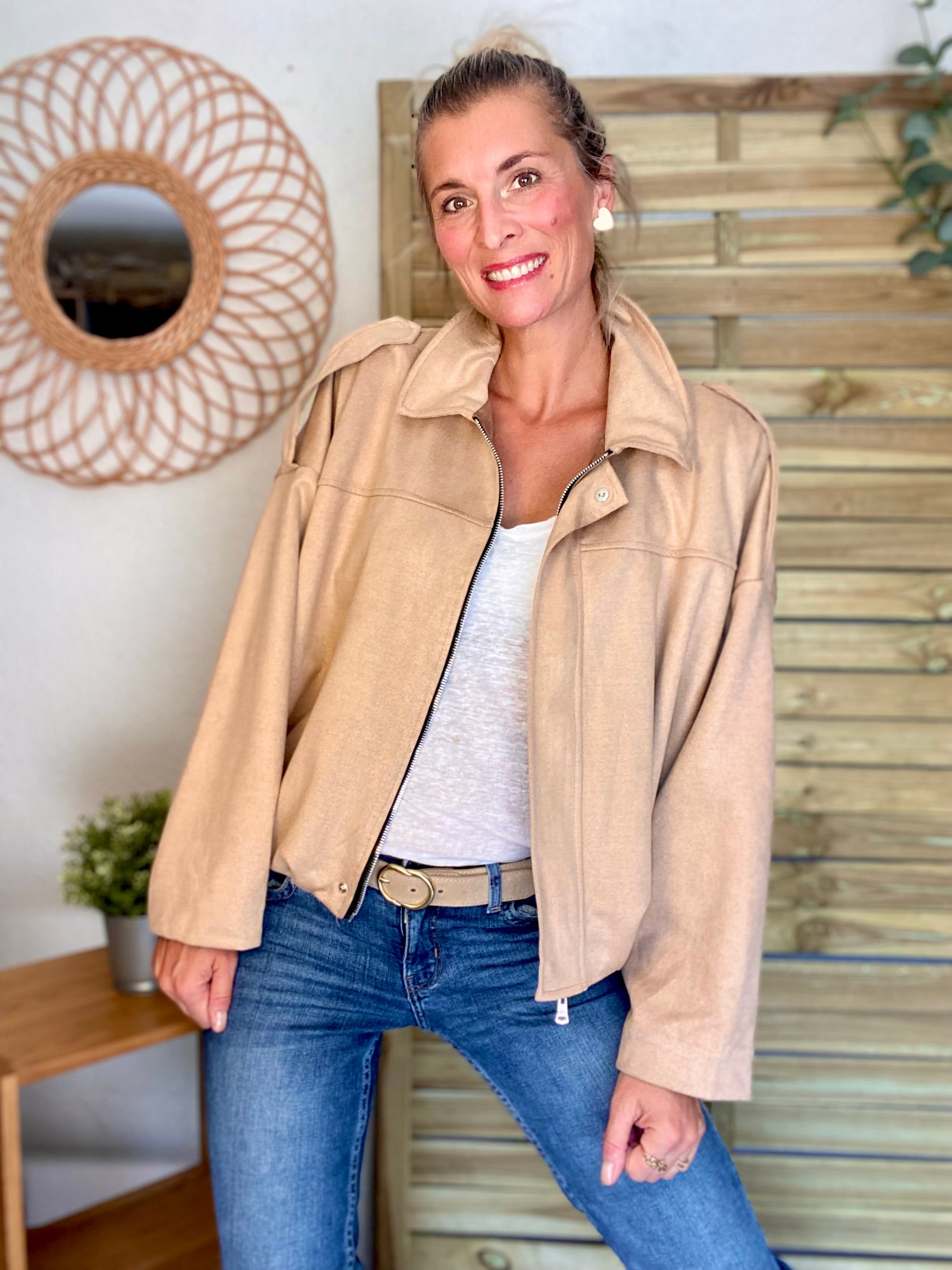 Veste oversize en suédine ISAAC - Camel clair