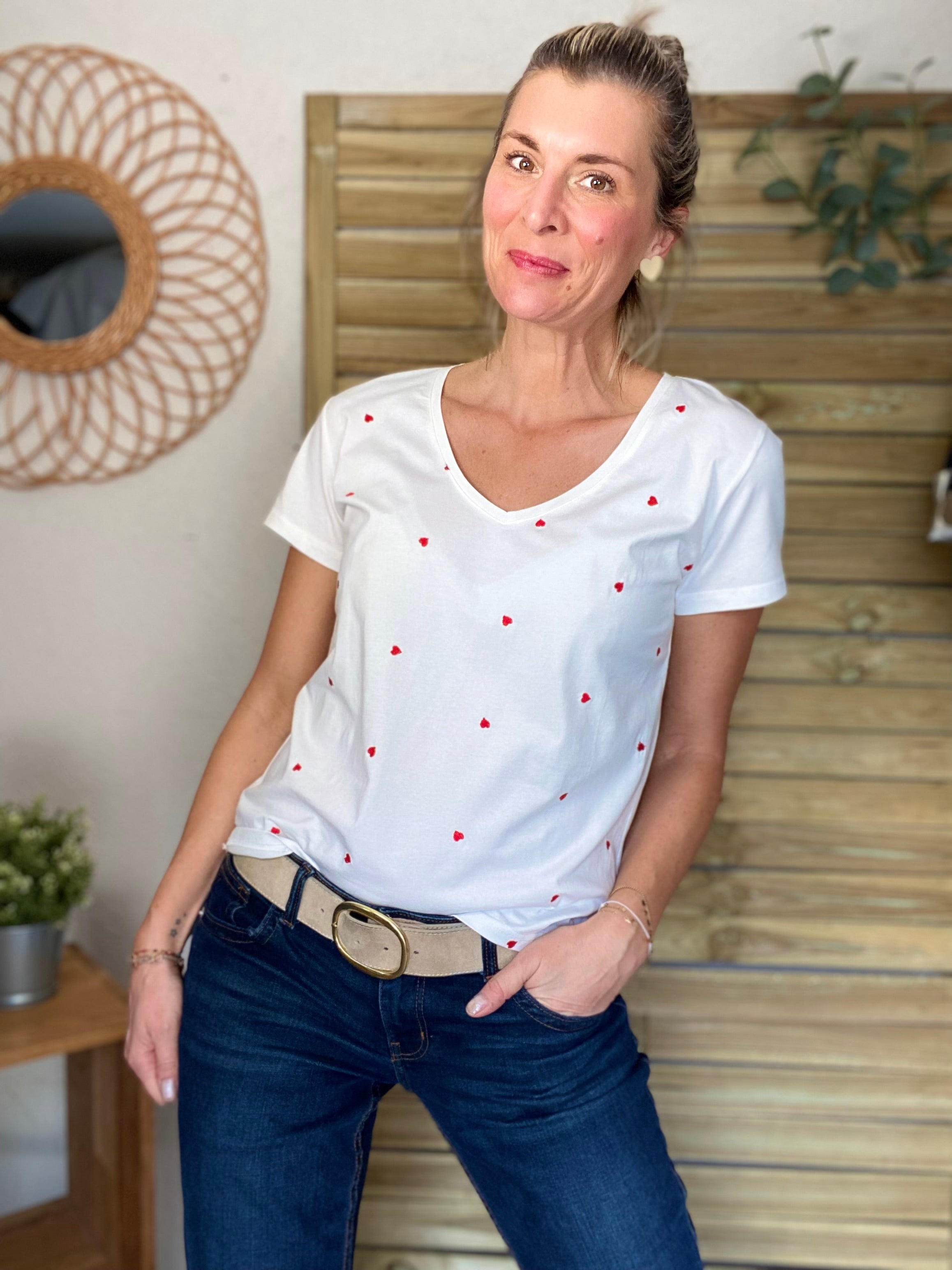 Tee shirt cœurs brodés rouges ❤️ ENORA