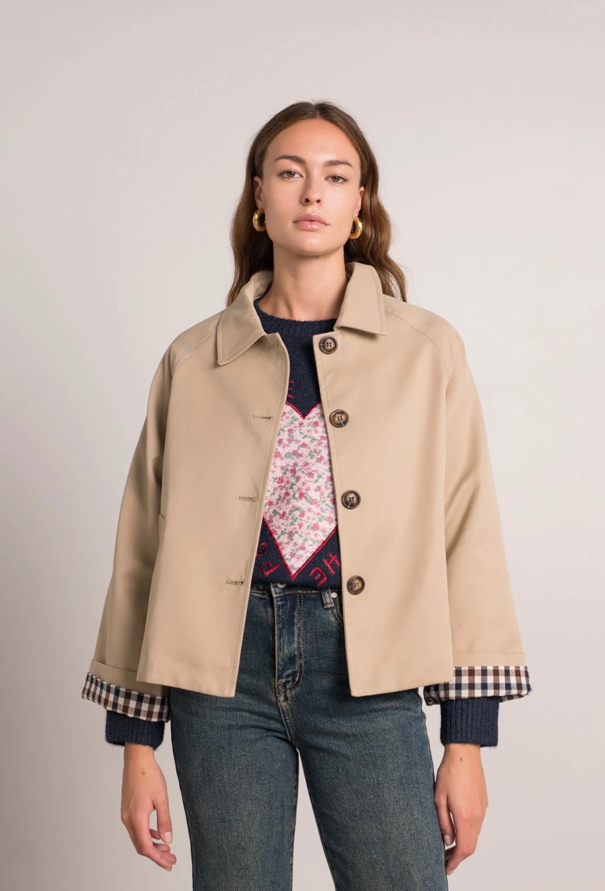 Veste Trench en coton beige avec vichy - YSEULT
