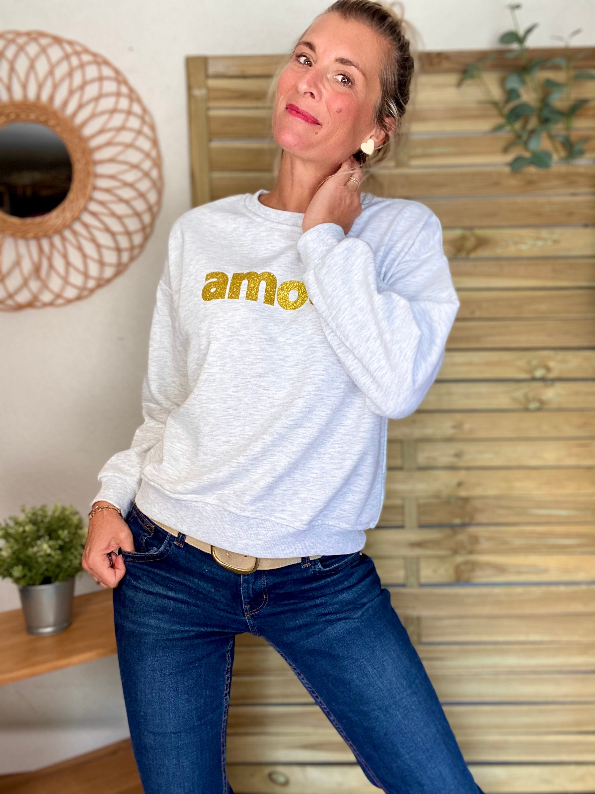 Sweat amour doré COLINE - Gris chiné