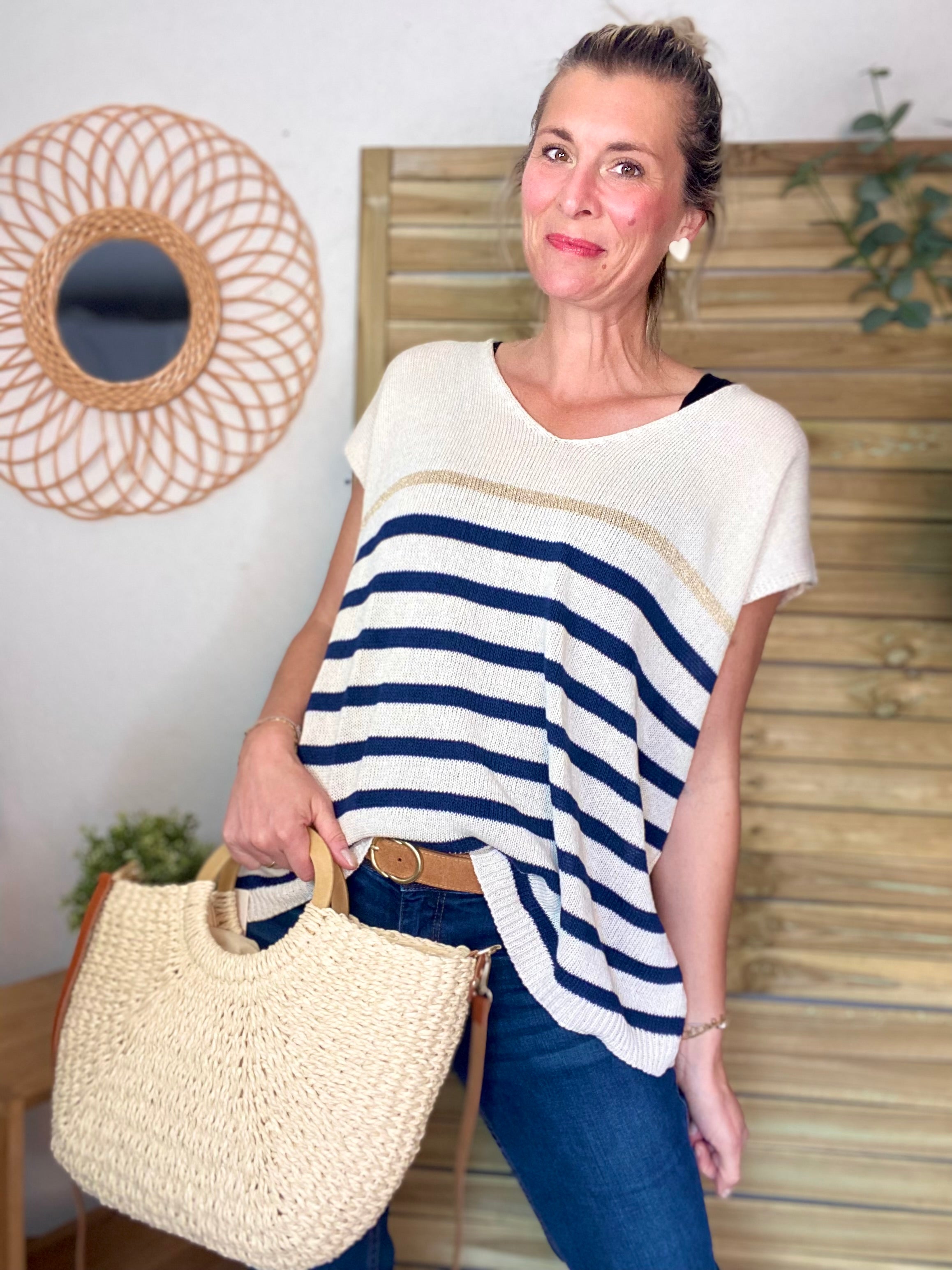 Sac à main et bandoulière en Paille PAULA - Beige clair