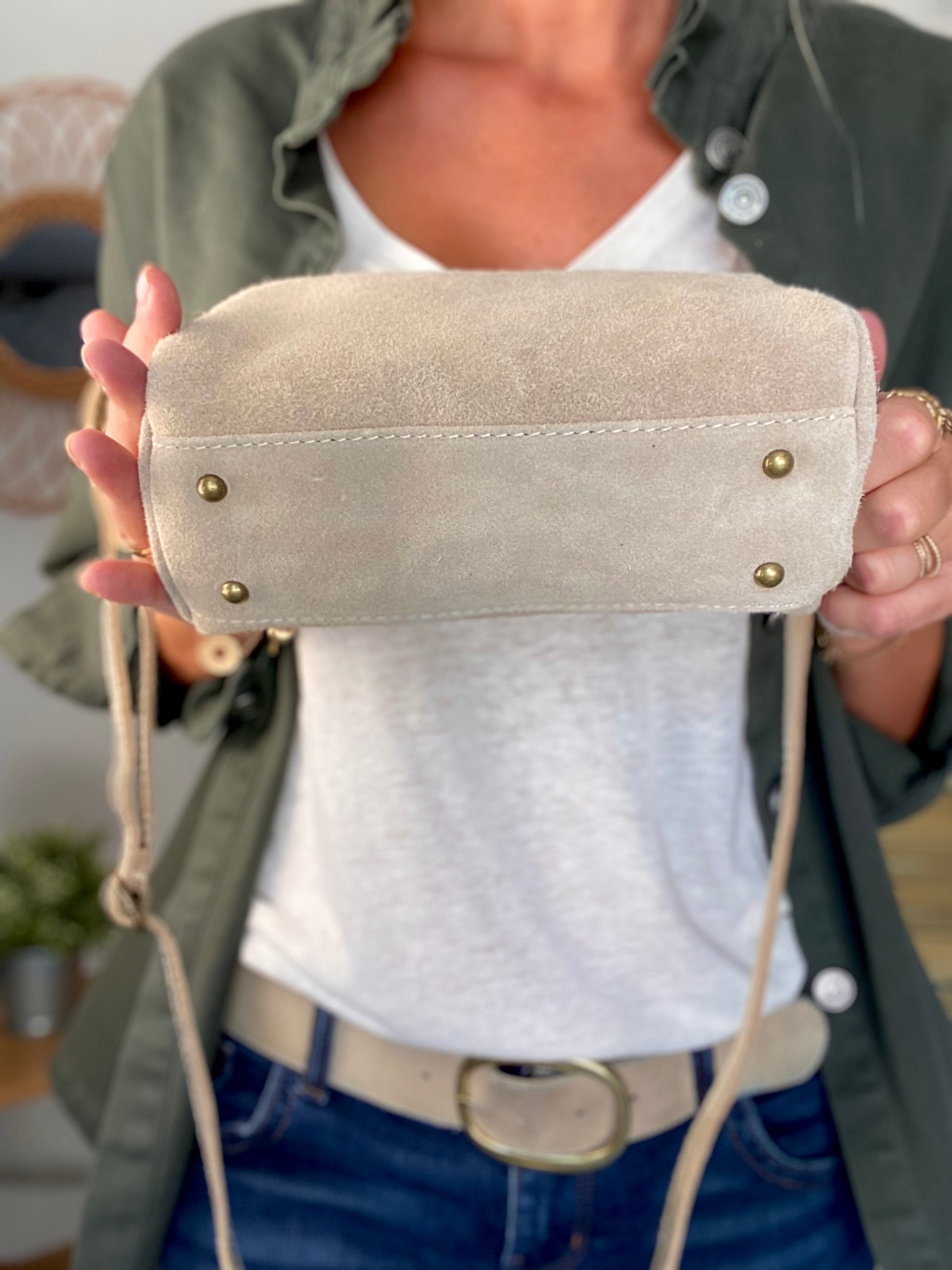 Sac bandoulière en cuir EZRA - Beige/Doré