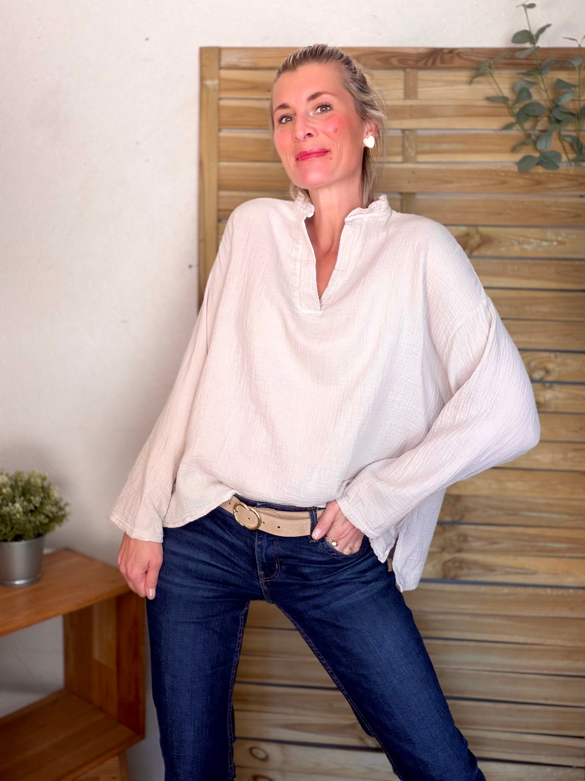 Blouse en gaze de coton SIERRA Beige