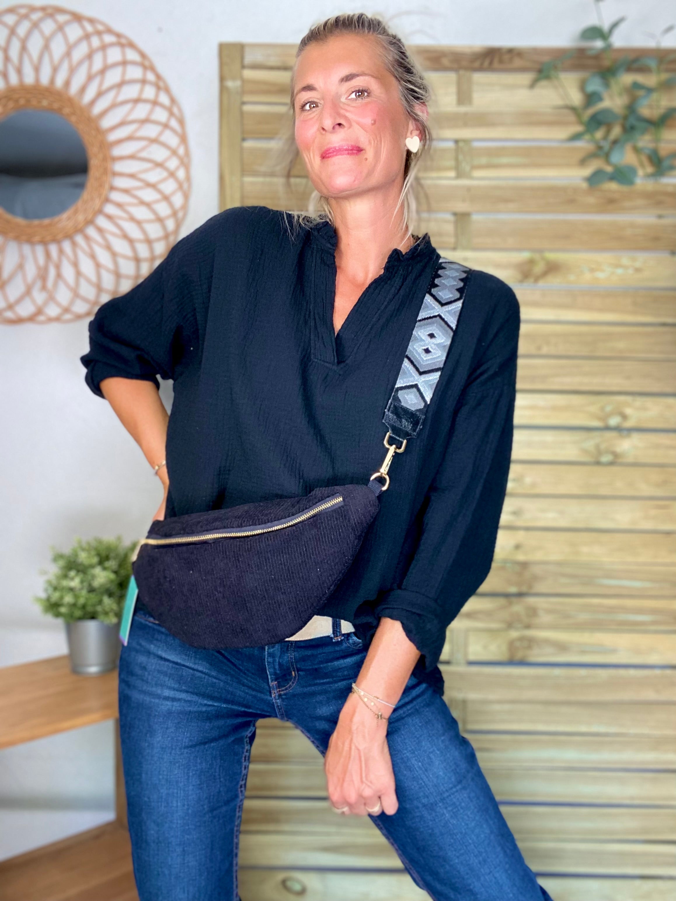 Blouse en gaze de coton SIERRA Noire - manches longues