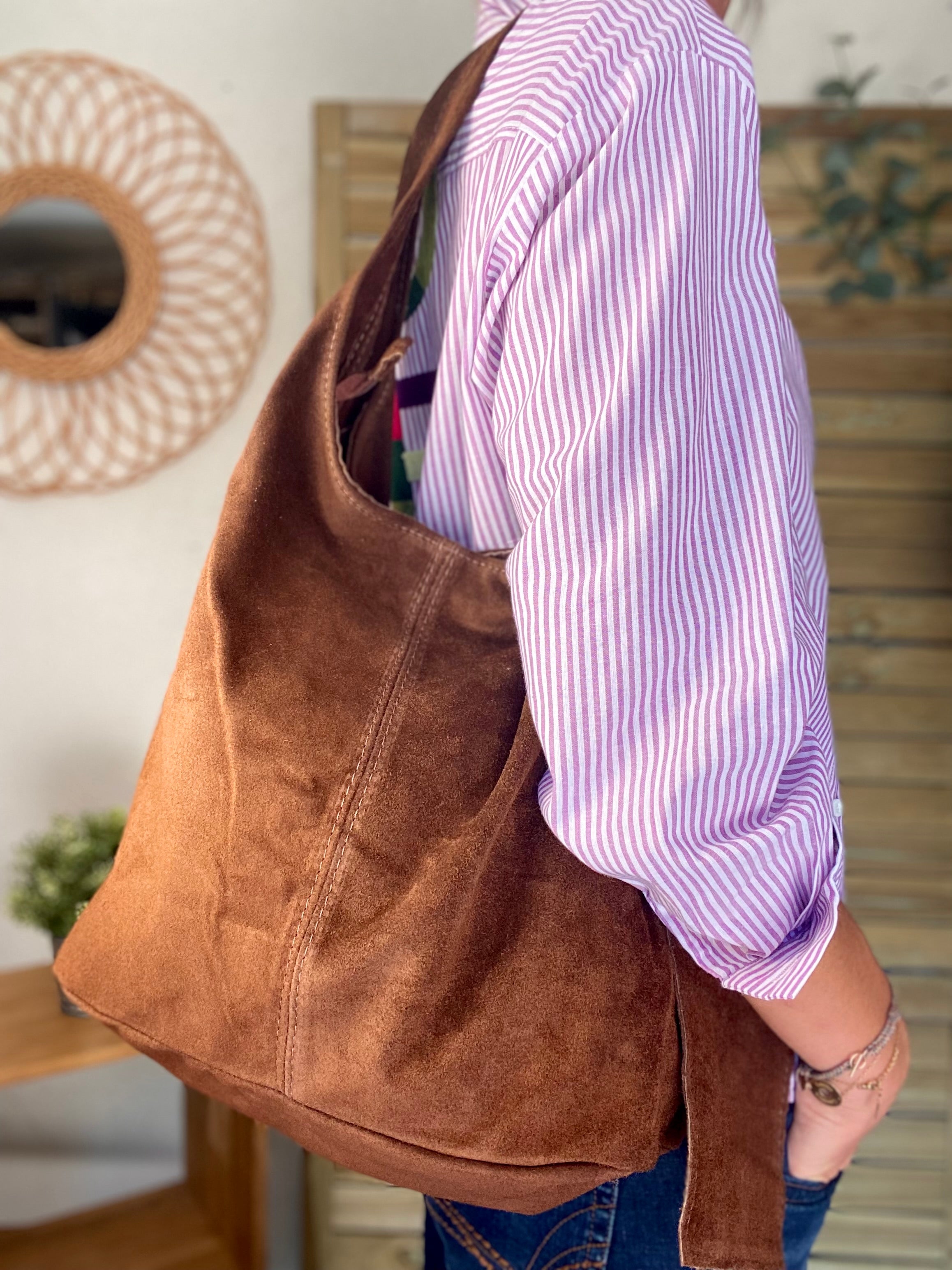 Sac cabas cuir daim MARLON - Chocolat
