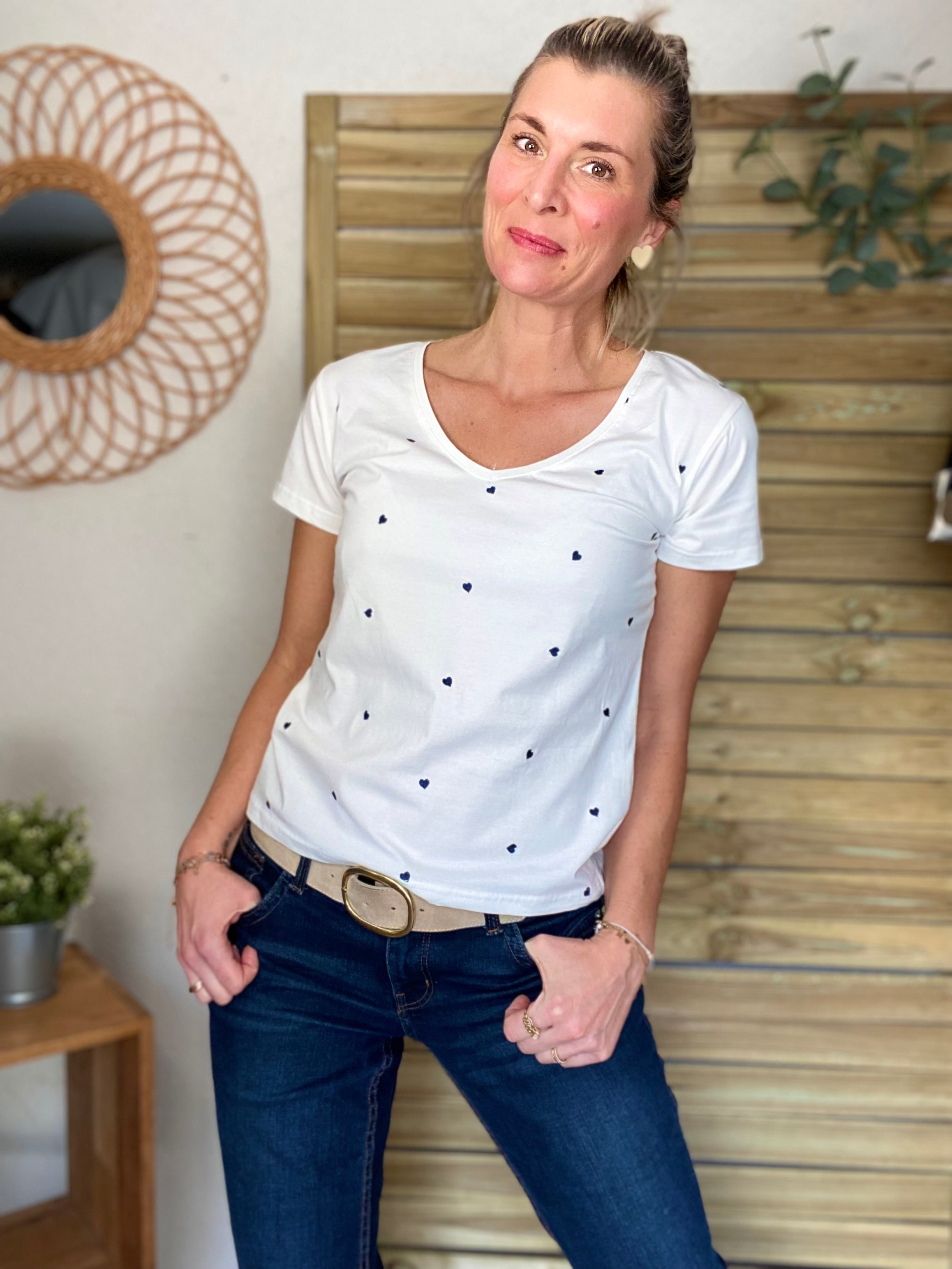 Tee shirt cœurs brodés bleu marine 💙 ENORA