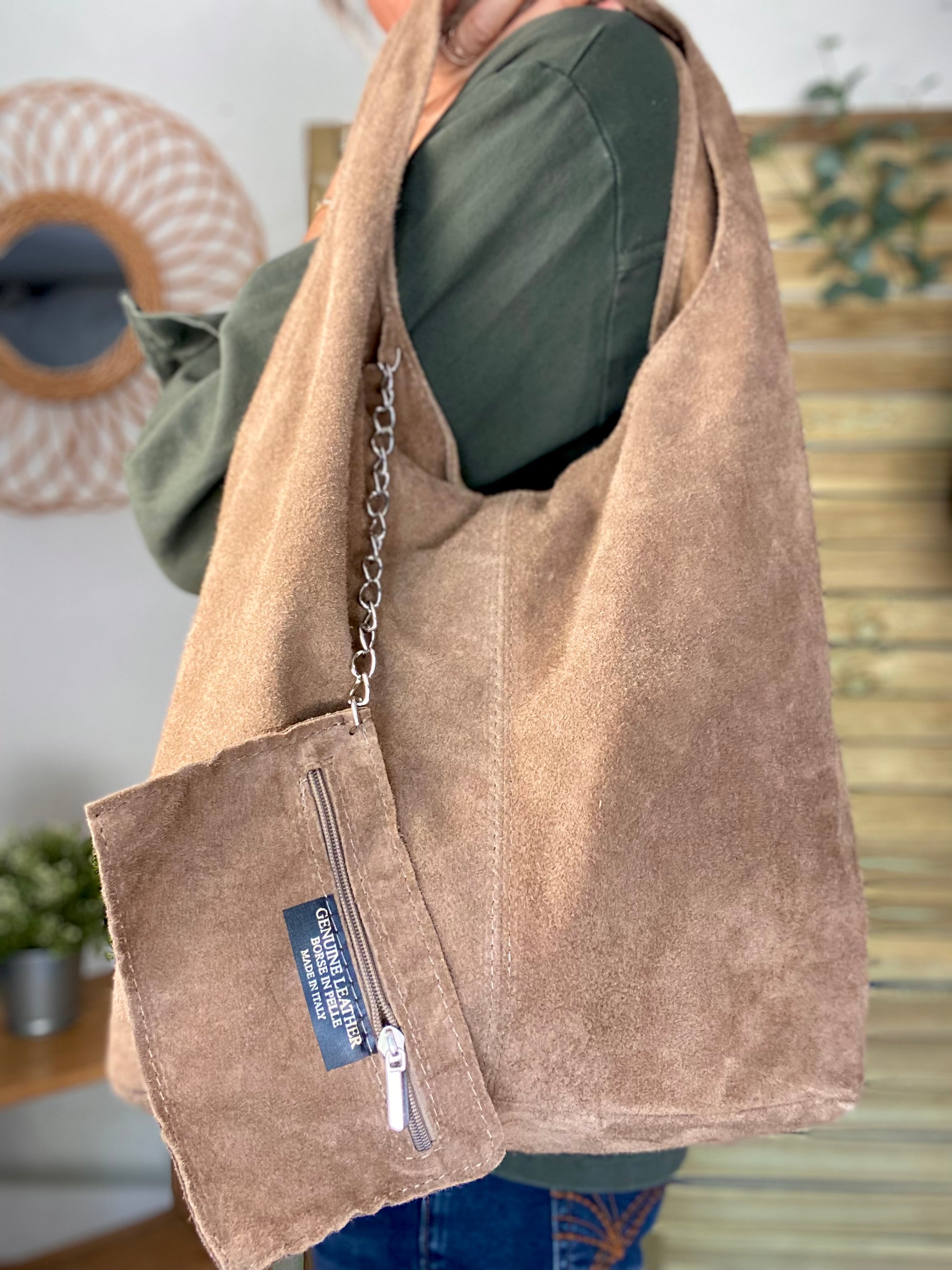 Sac cabas cuir daim MARLON - Beige taupe