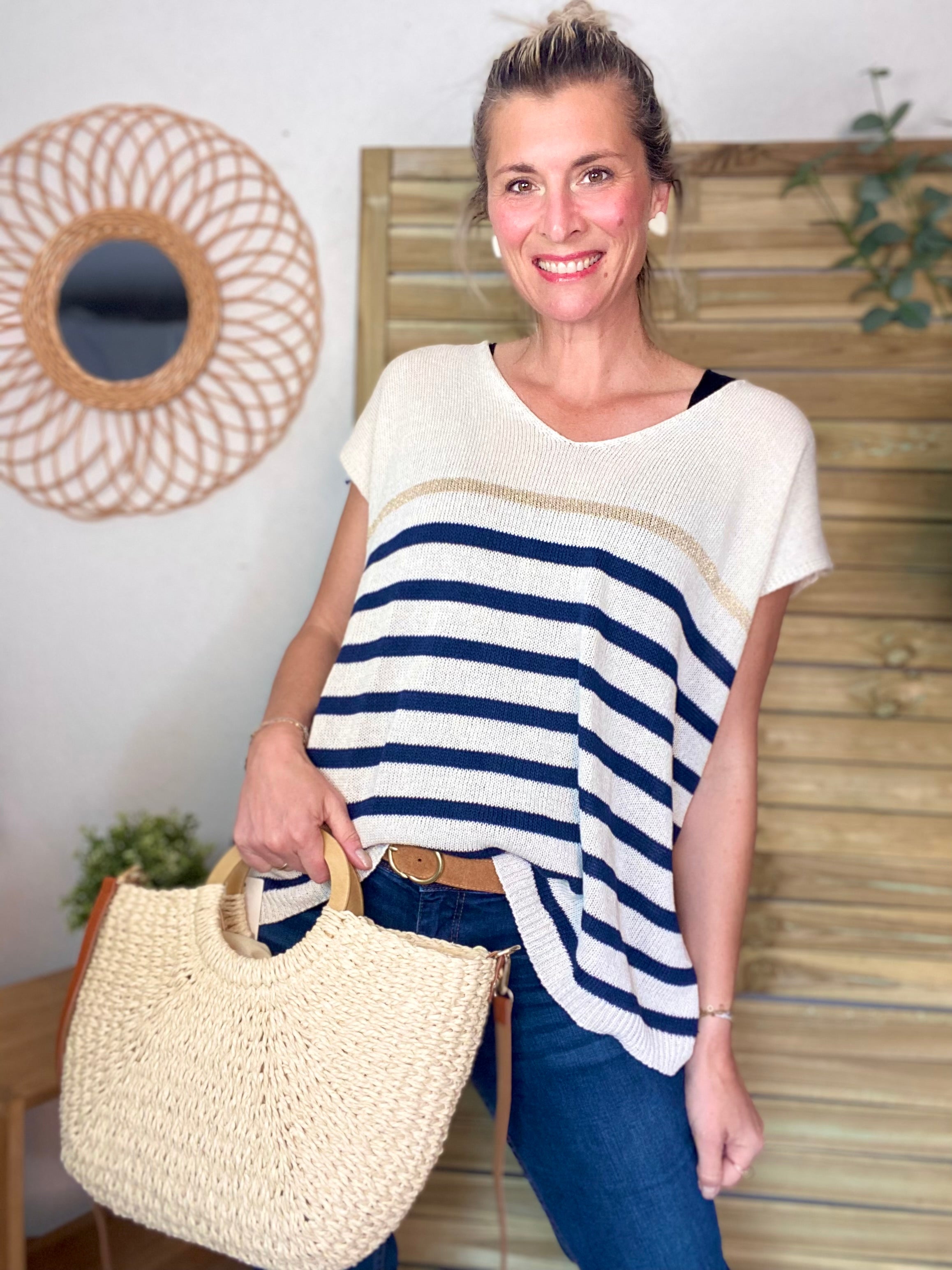Sac à main et bandoulière en Paille PAULA - Beige clair
