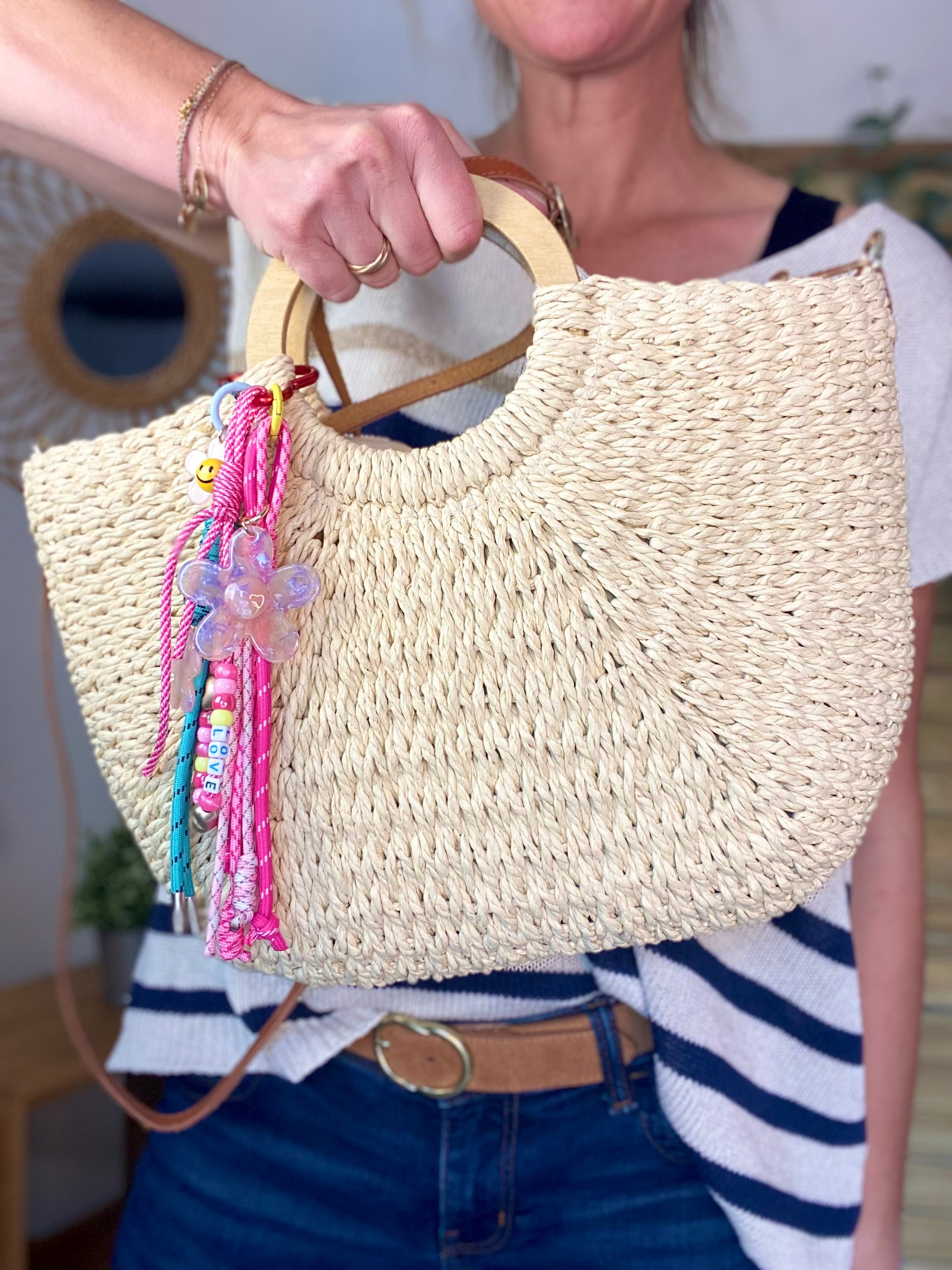 Sac à main et bandoulière en Paille PAULA - Beige clair