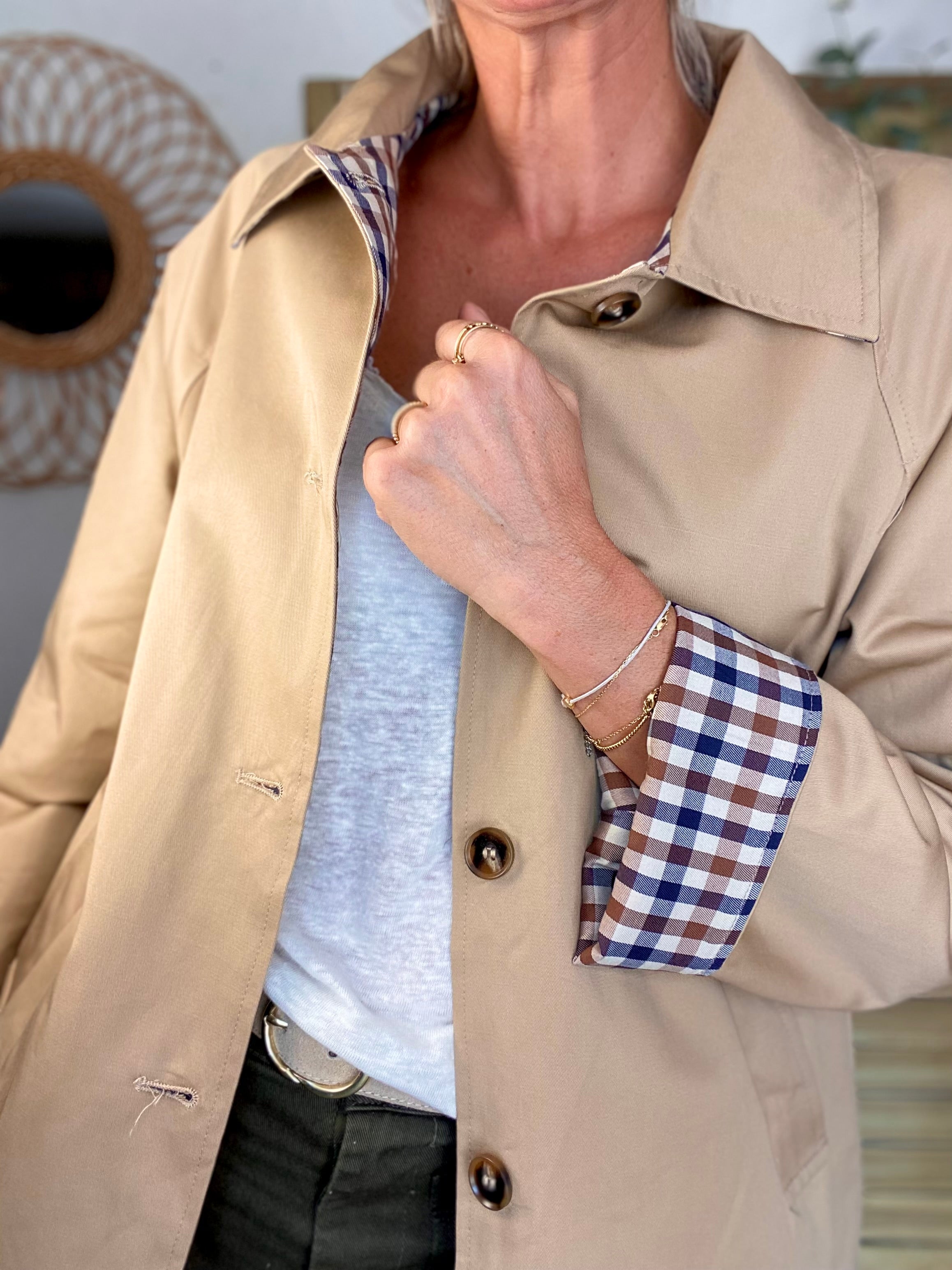 Veste Trench mi long réversible vichy LENA - Camel clair