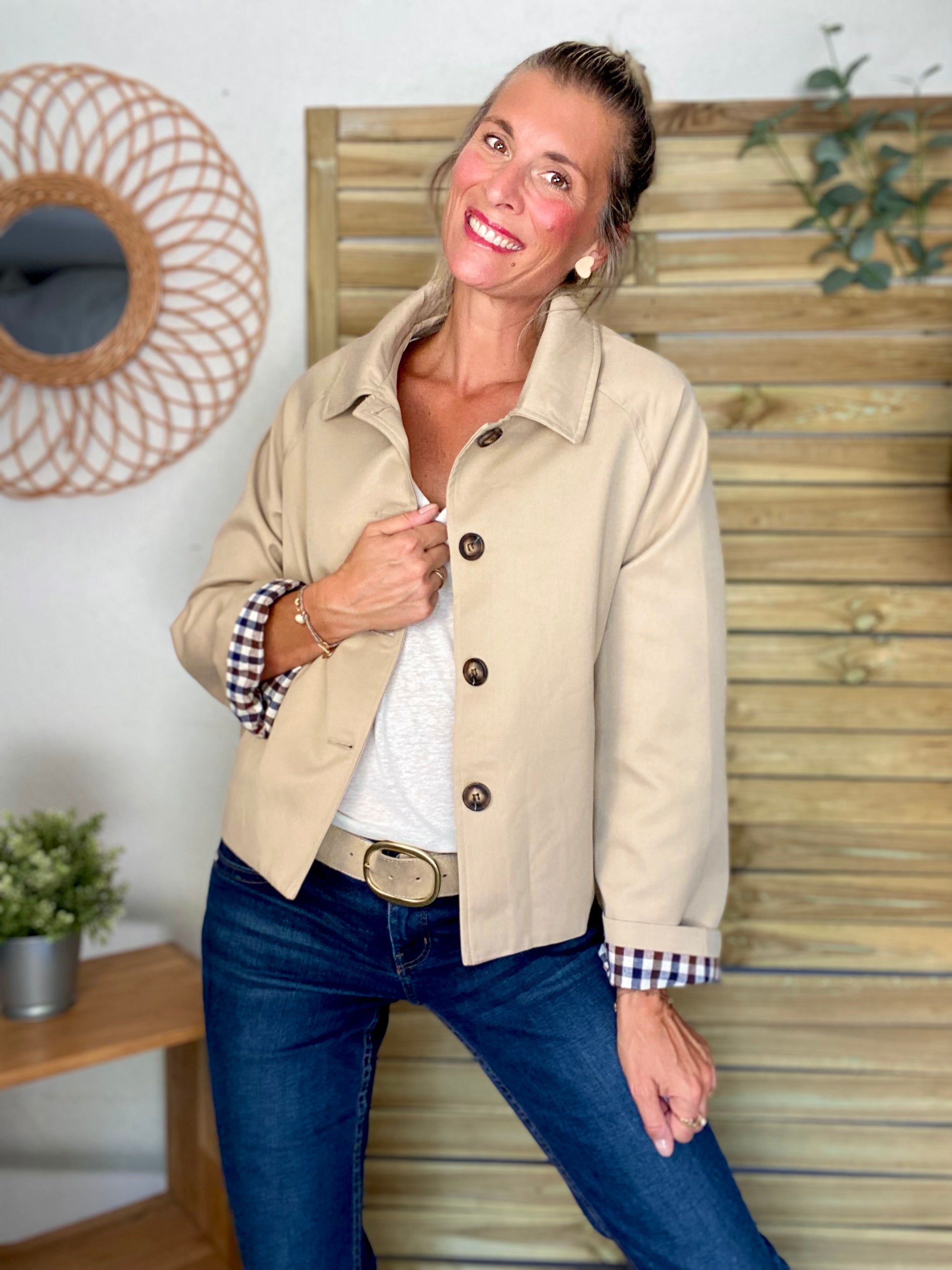 Veste Trench en coton beige avec vichy - YSEULT