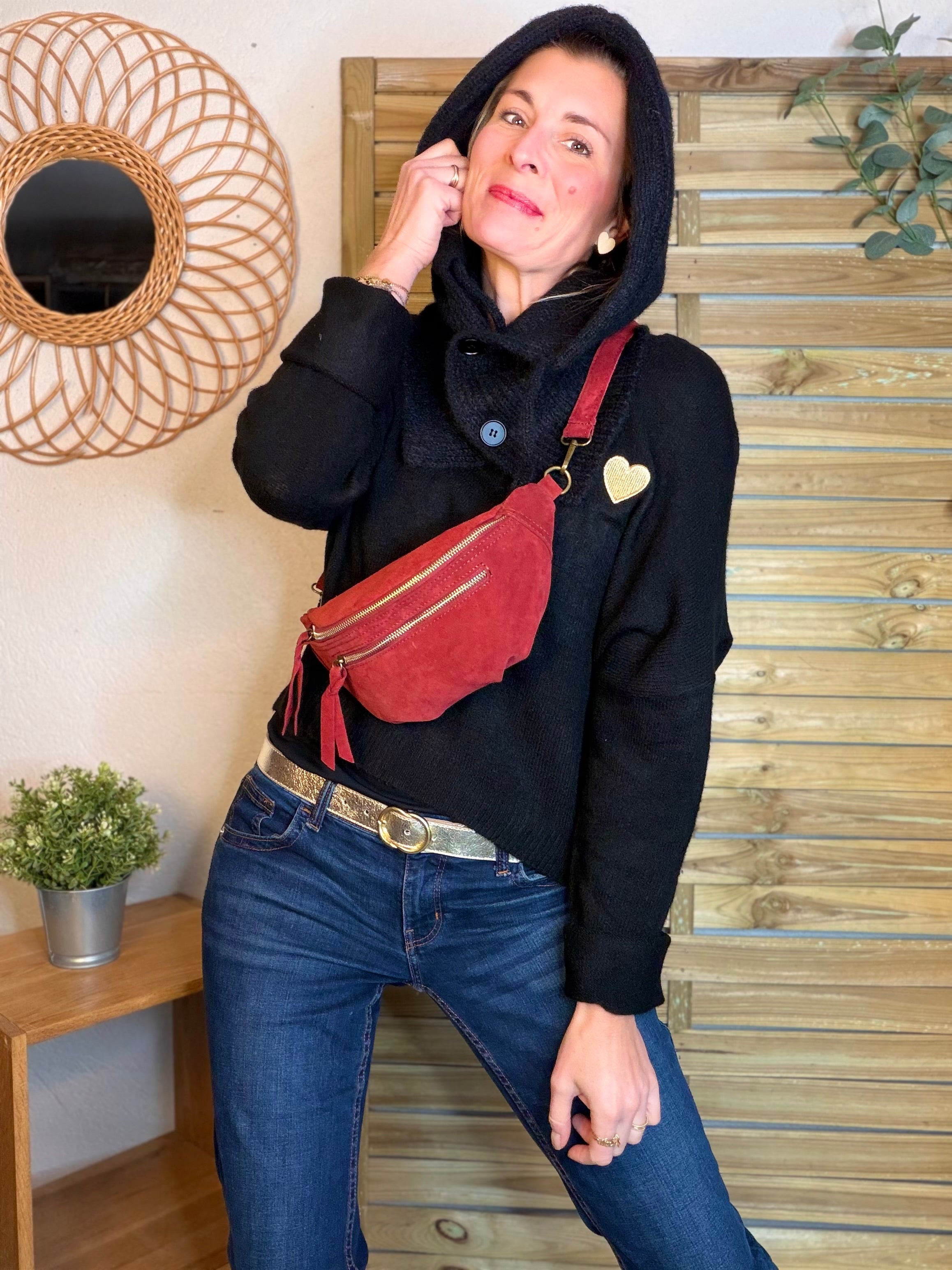 Col cagoule LORIE en maille avec bouton - Noir