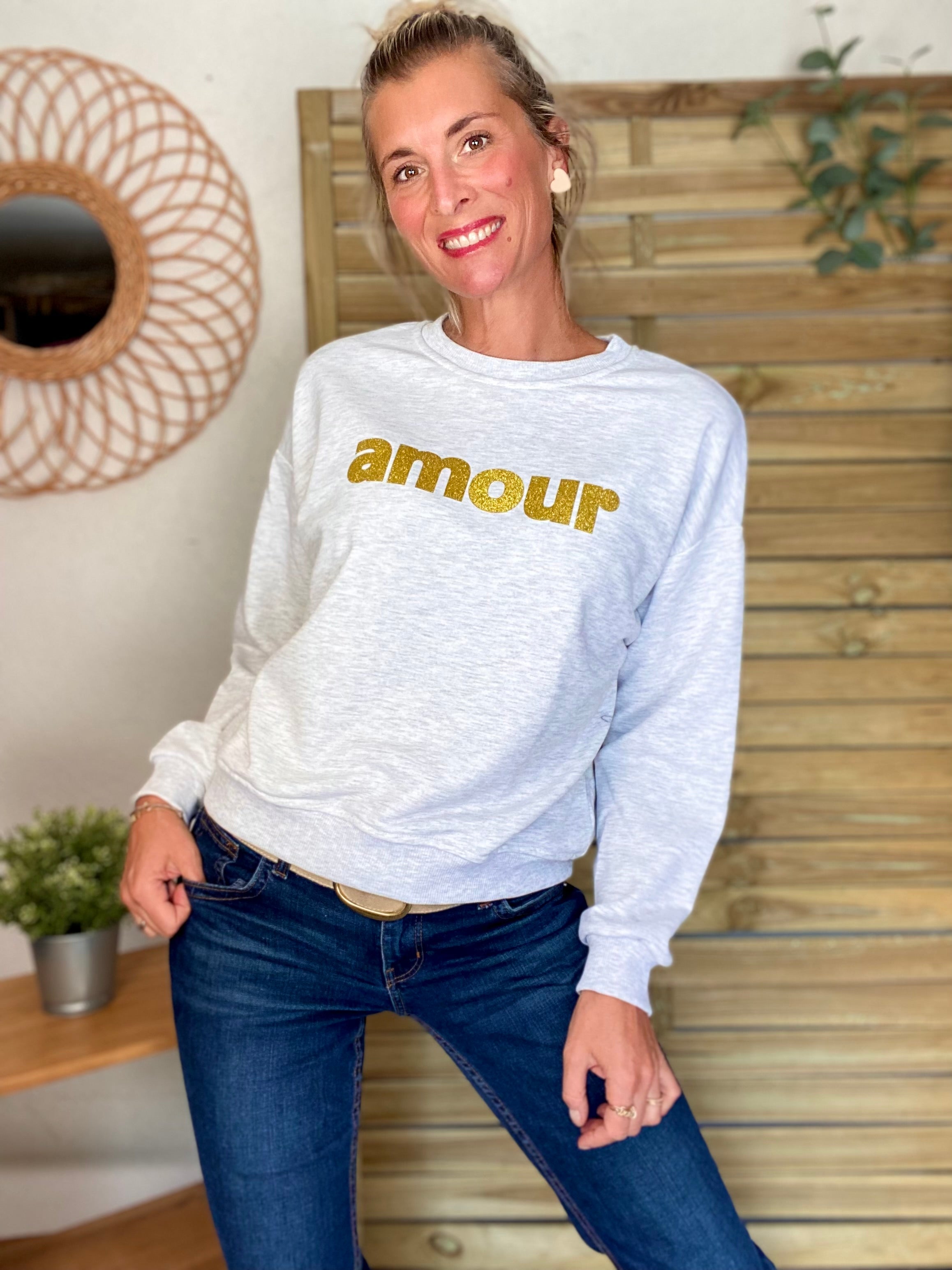 Sweat amour doré COLINE - Gris chiné